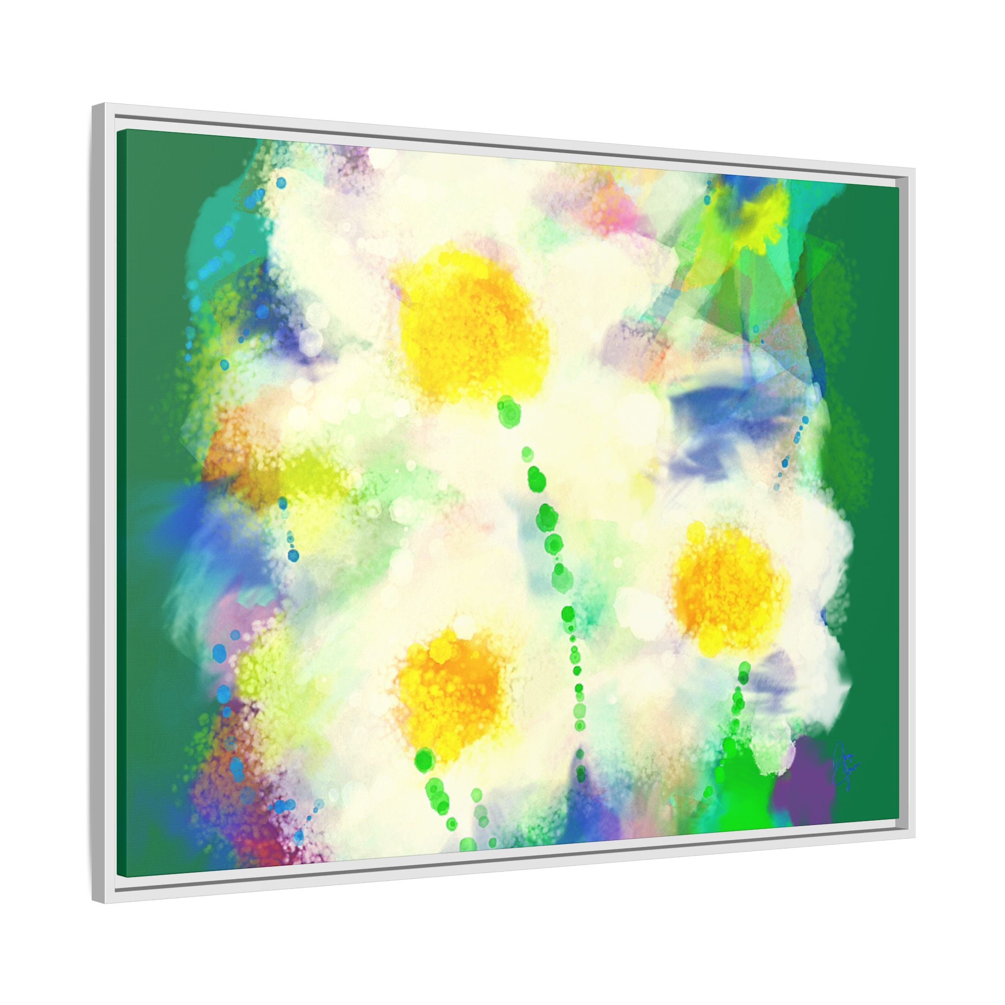 Framed Matte Canvas - Watercolor Yellow Floral Abstract Wall Art