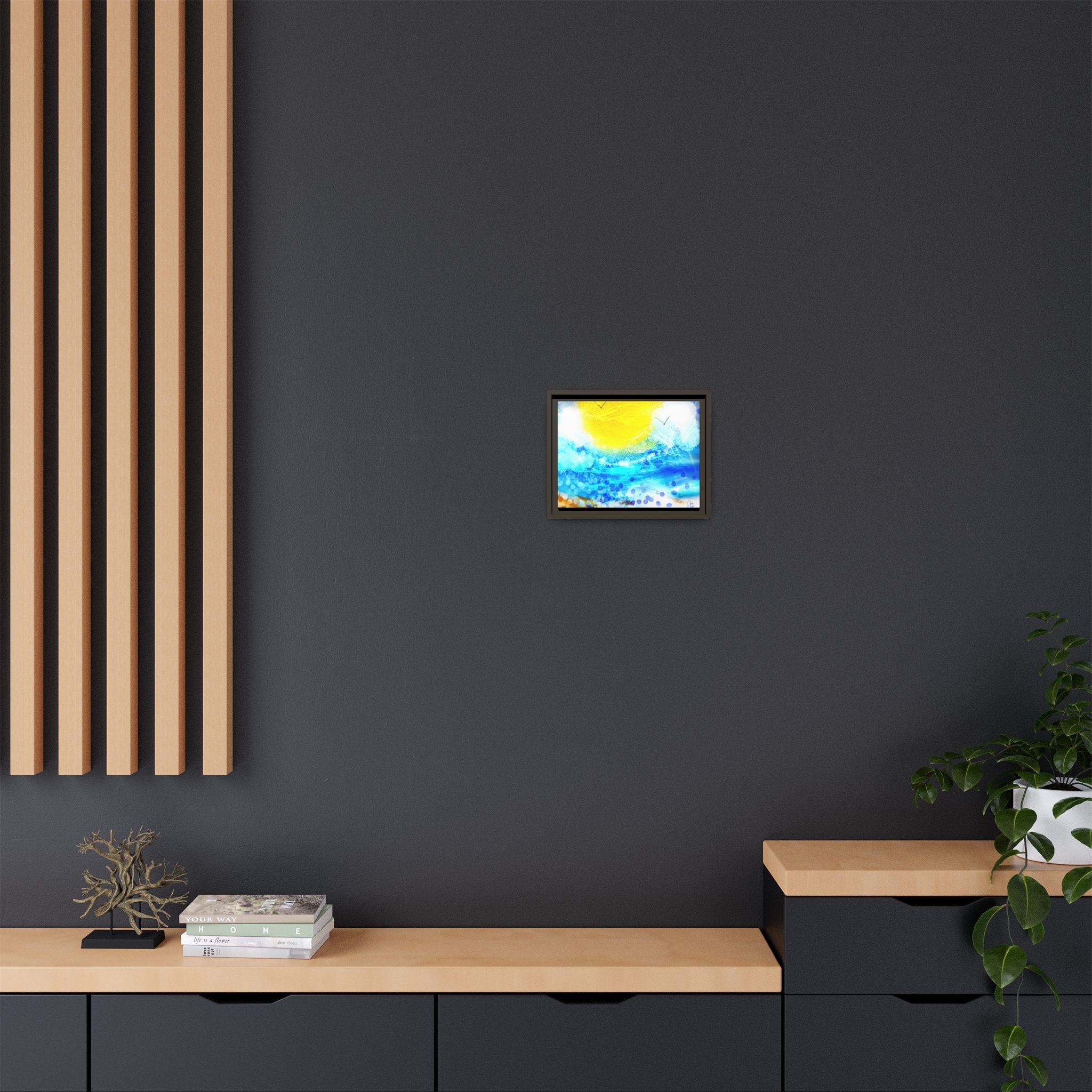Sunshine Shore Matte Canvas Framed Wall Art — Bright Abstract Beach Print