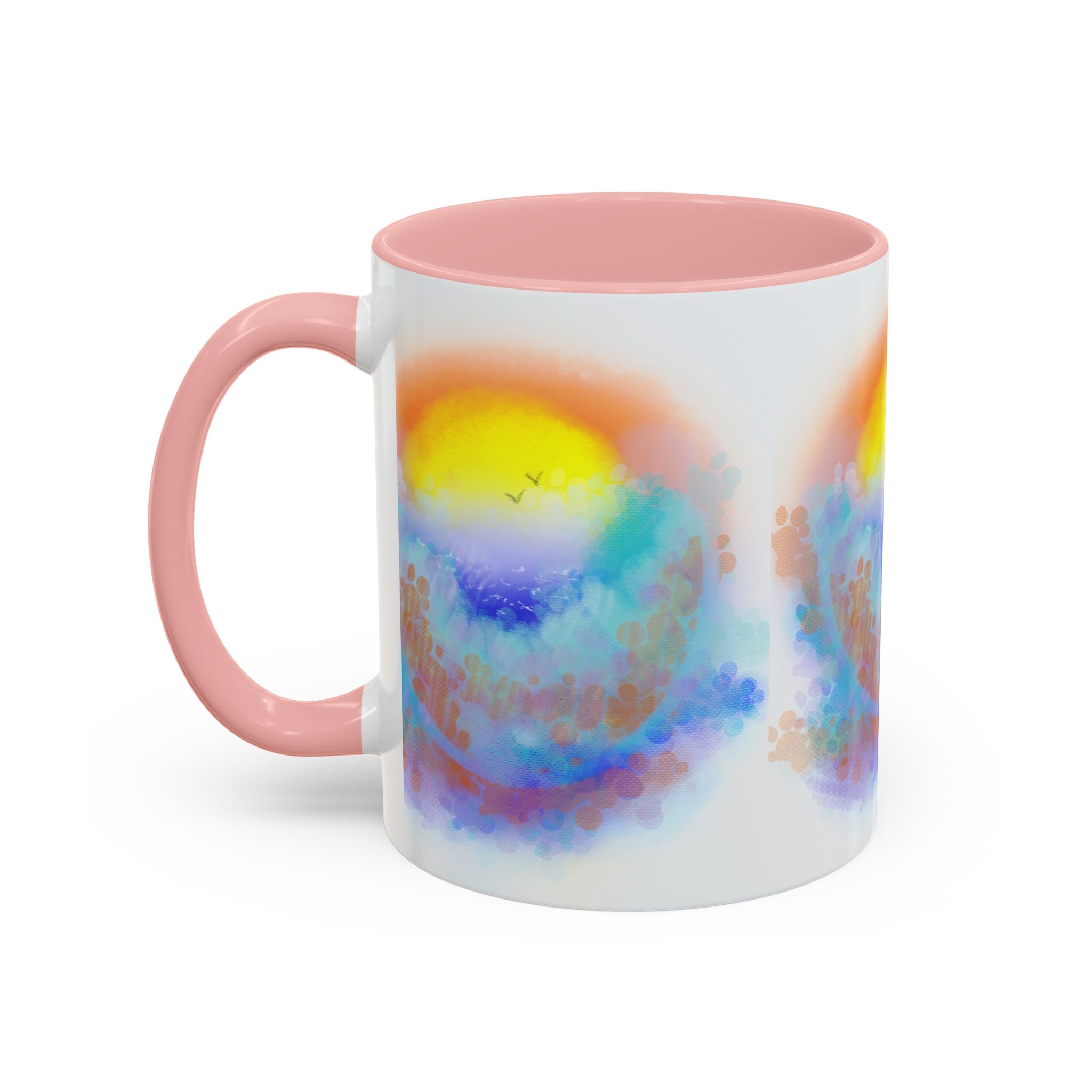 Sunrise Watercolor Accent Coffee Mug — Colorful Ocean Sunrise Art (11/15 oz)
