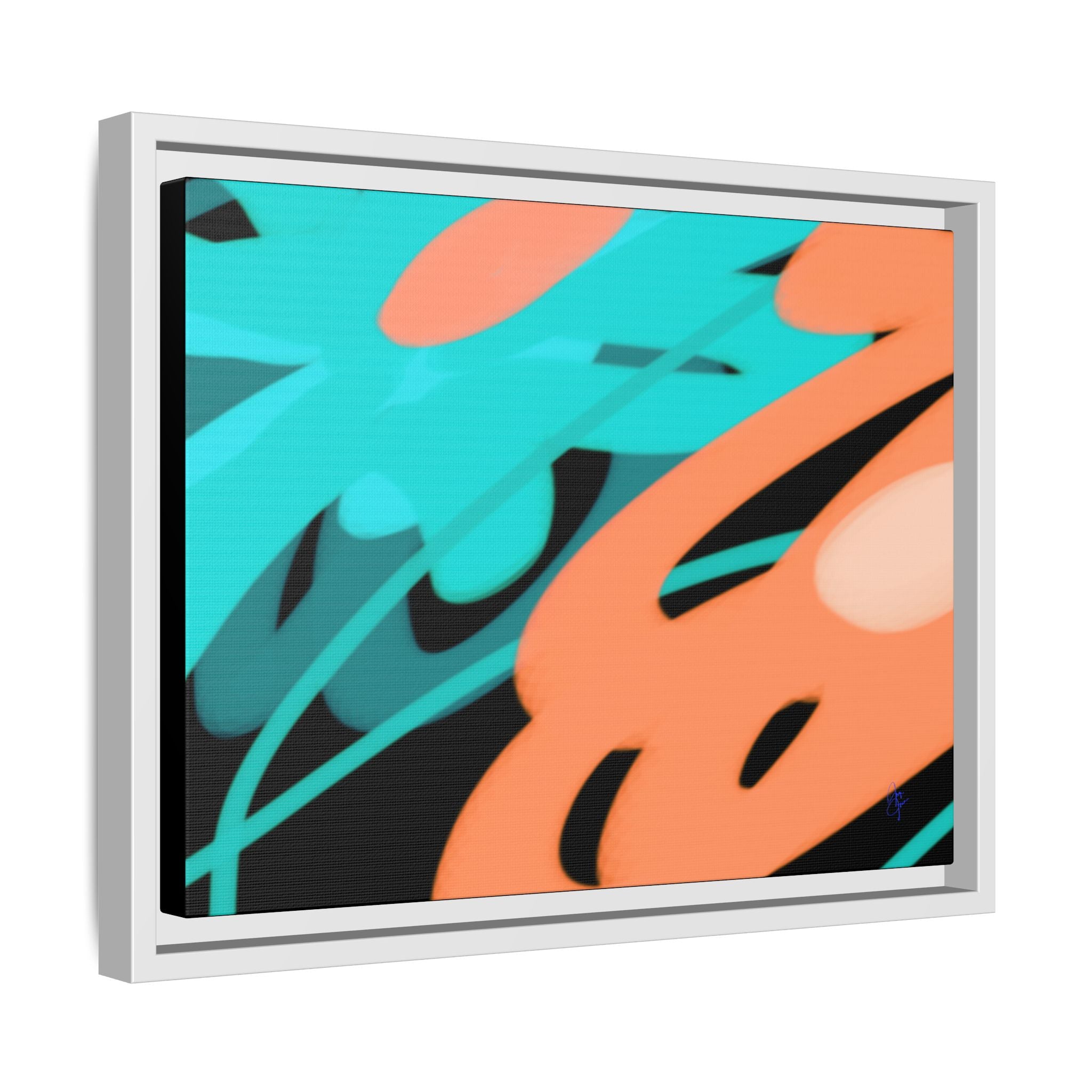 Abstract Teal & Coral Splash Framed Canvas