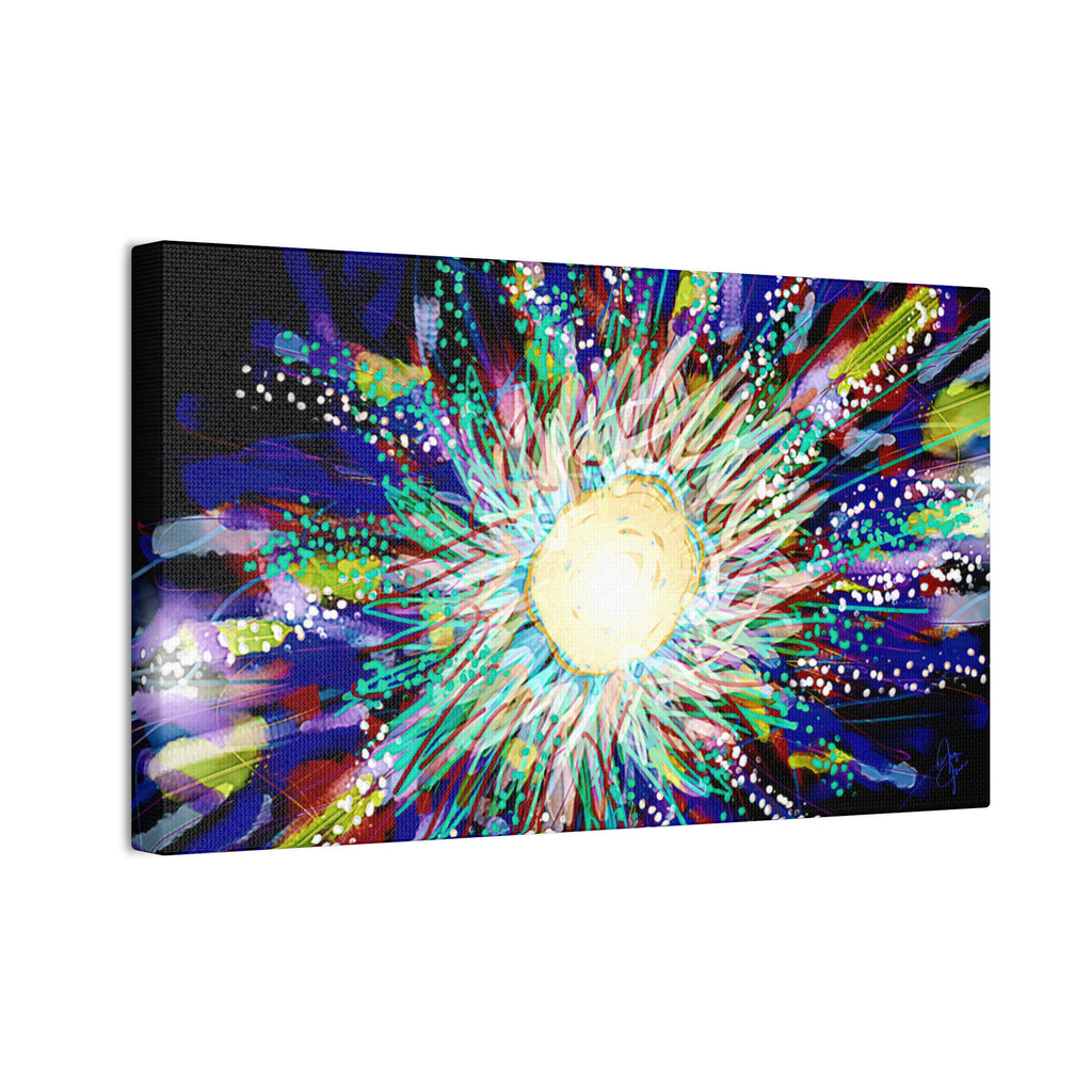 Abstract Cosmic Burst Canvas Wall Art — Colorful Sunflower Explosion on Black