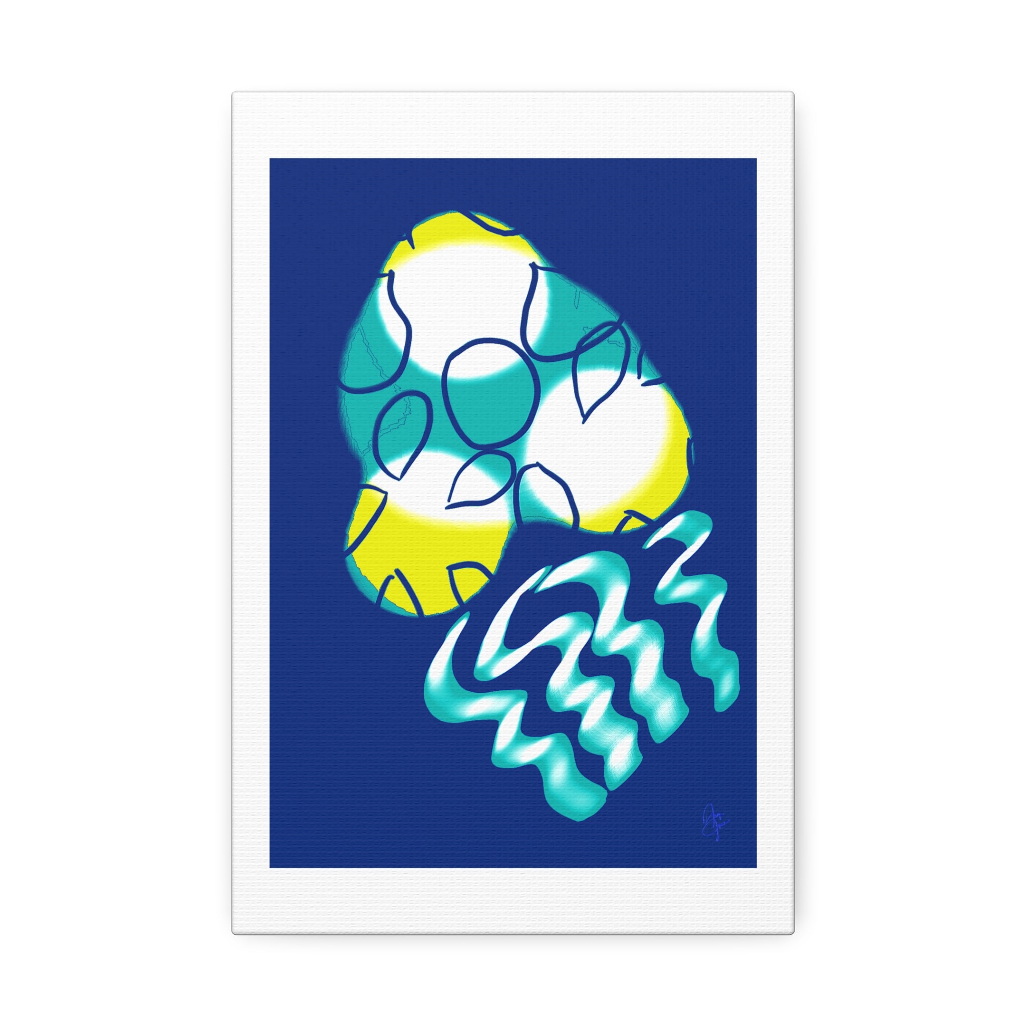 Abstract Ocean Waves Jellyfish Canvas Art — Blue & Teal Modern Wall Decor, Stretched 1.5"