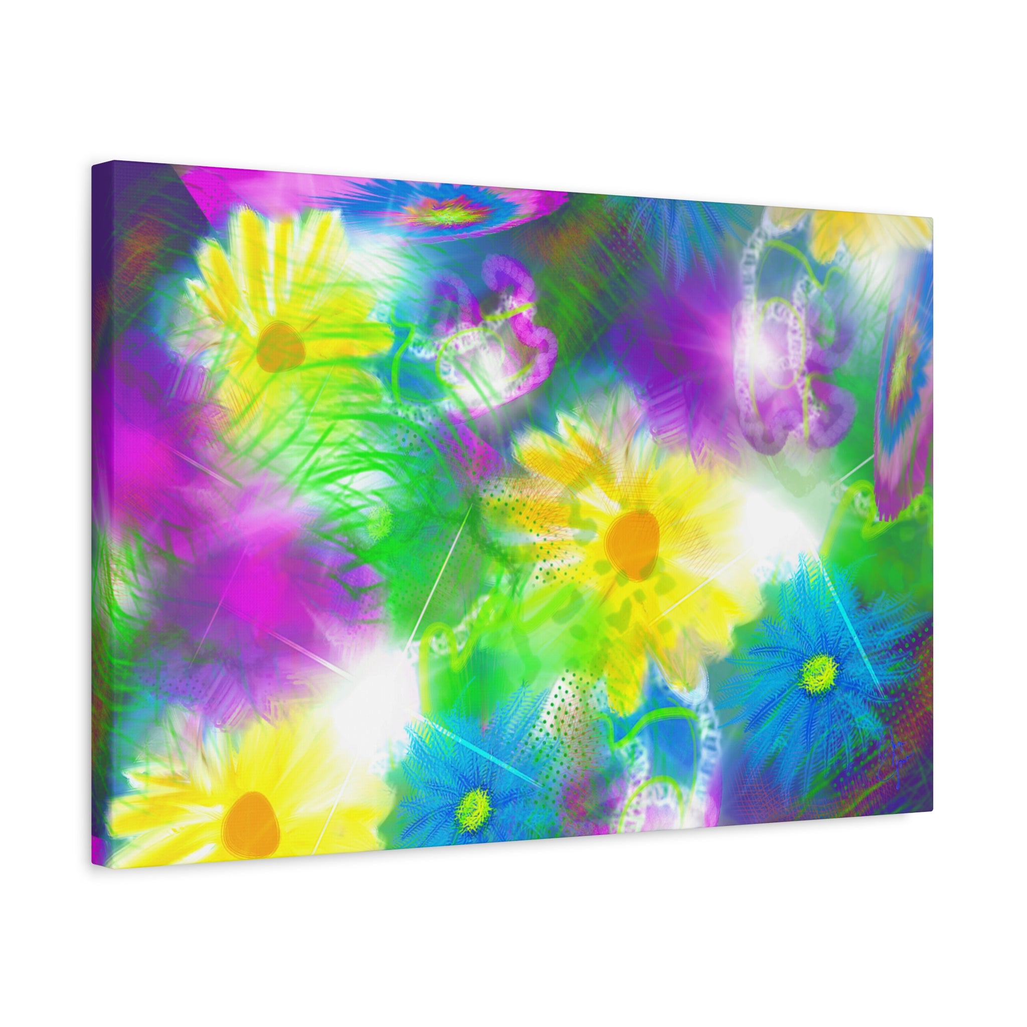 Bright Floral Abstract Matte Canvas Wall Art — Vibrant Daisy Pop