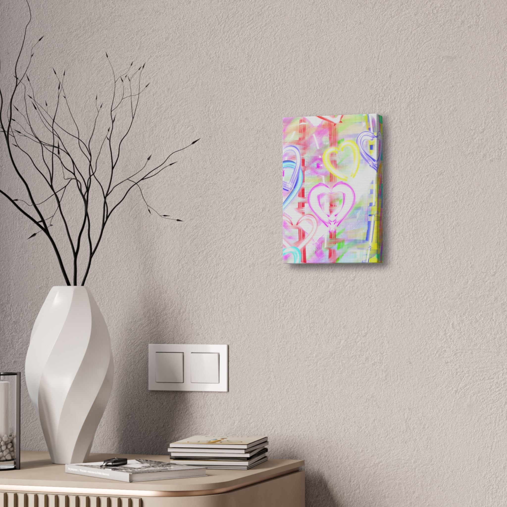 Colorful Neon Hearts Canvas Print — Stretched 1.5" Wall Art