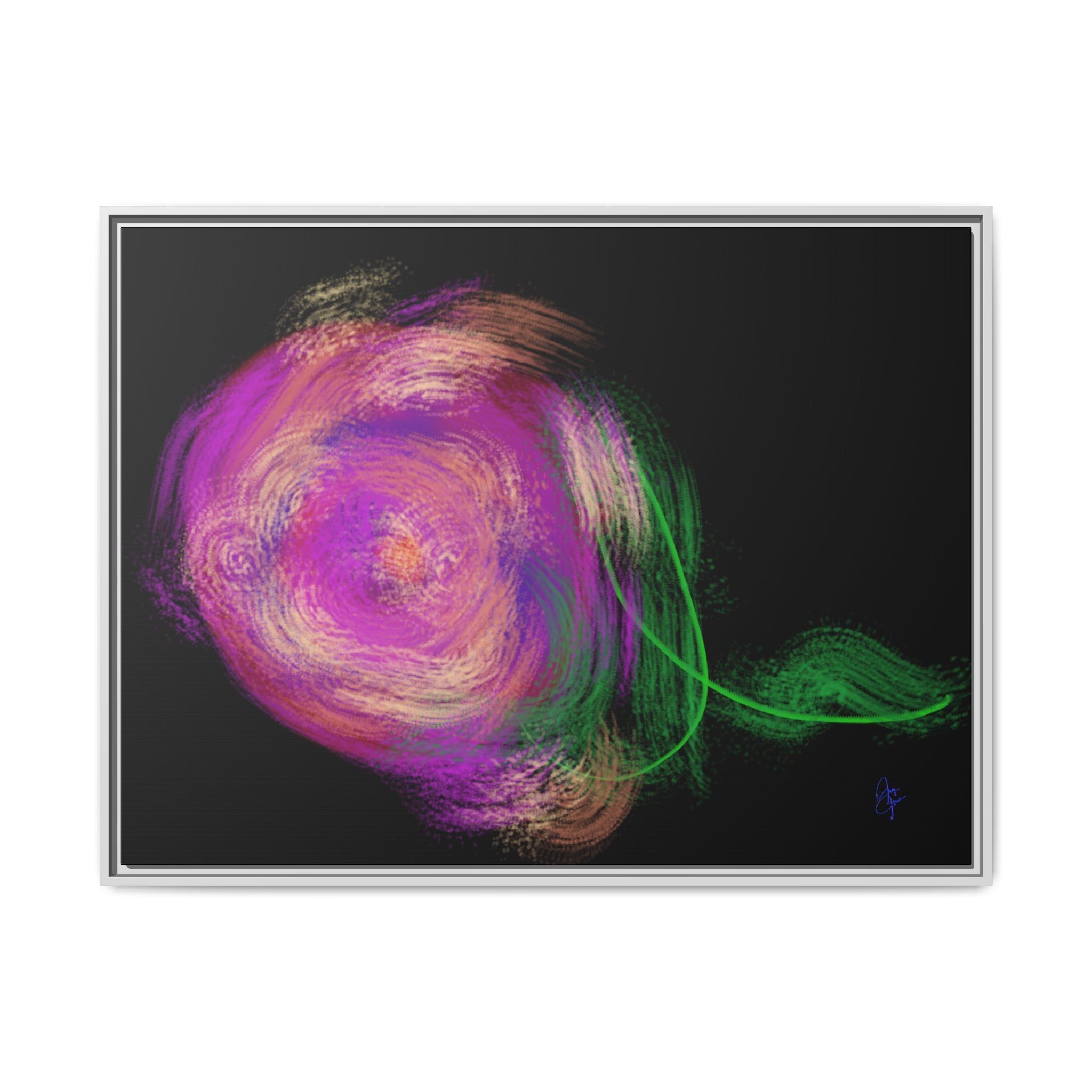 Abstract Rose Swirl Matte Framed Canvas — Multicolor Floral Wall Art