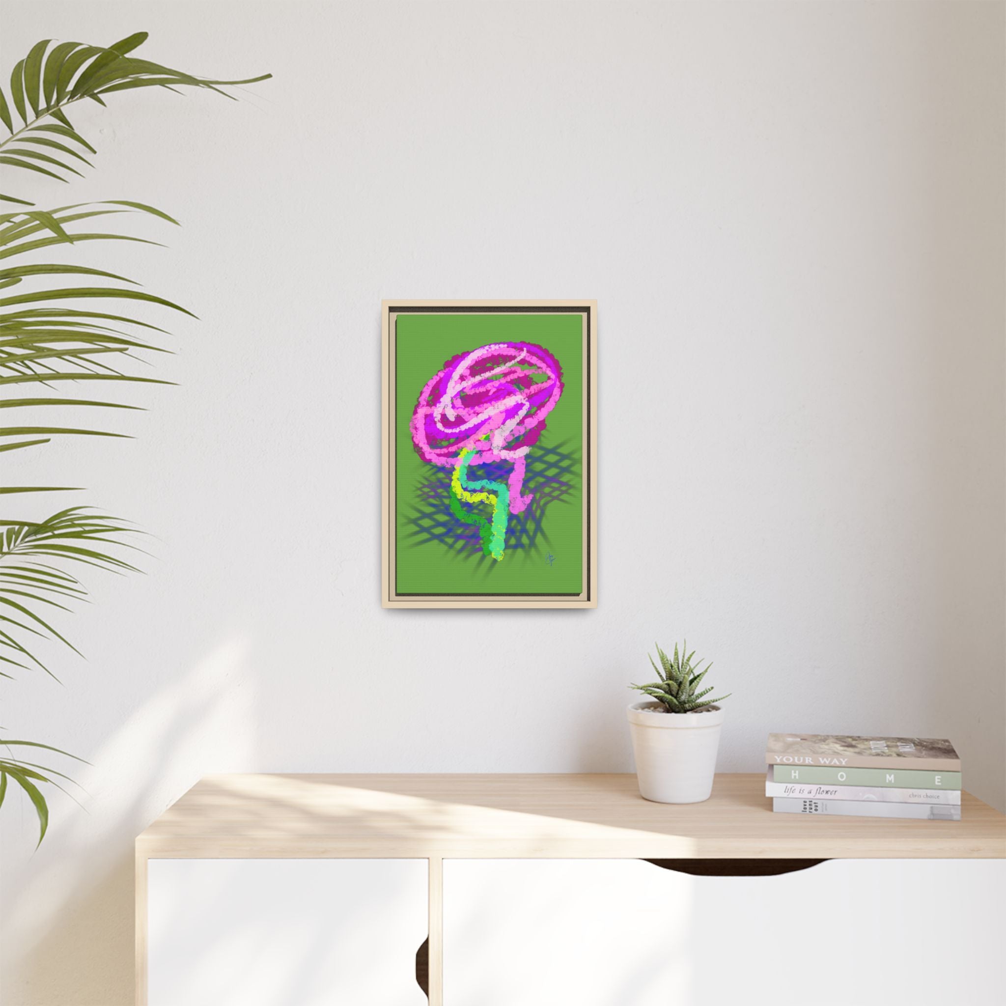Framed Matte Canvas - Neon Rose Abstract Wall Art