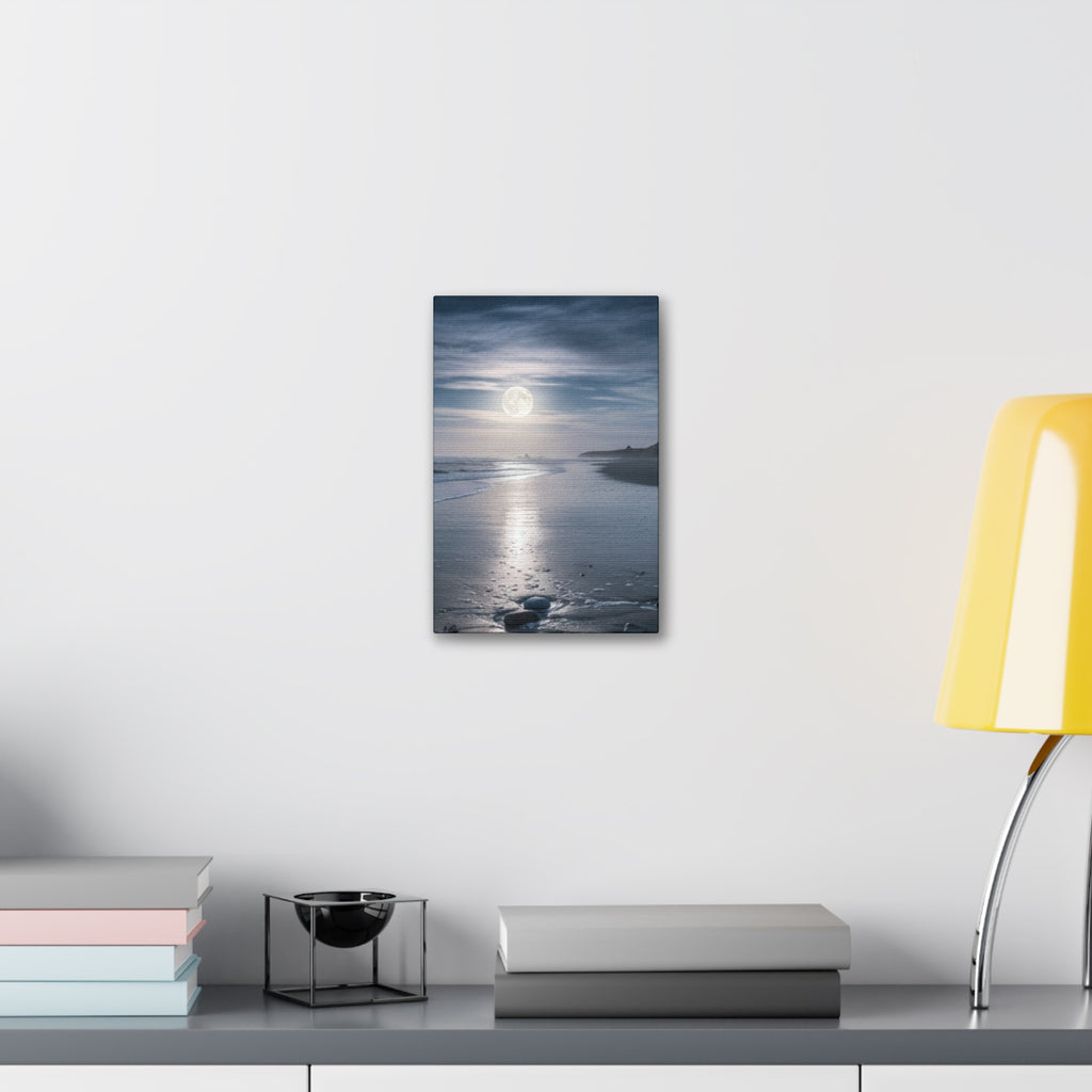 Moonlit Beach Canvas Wall Art — Tranquil Ocean Nightscape