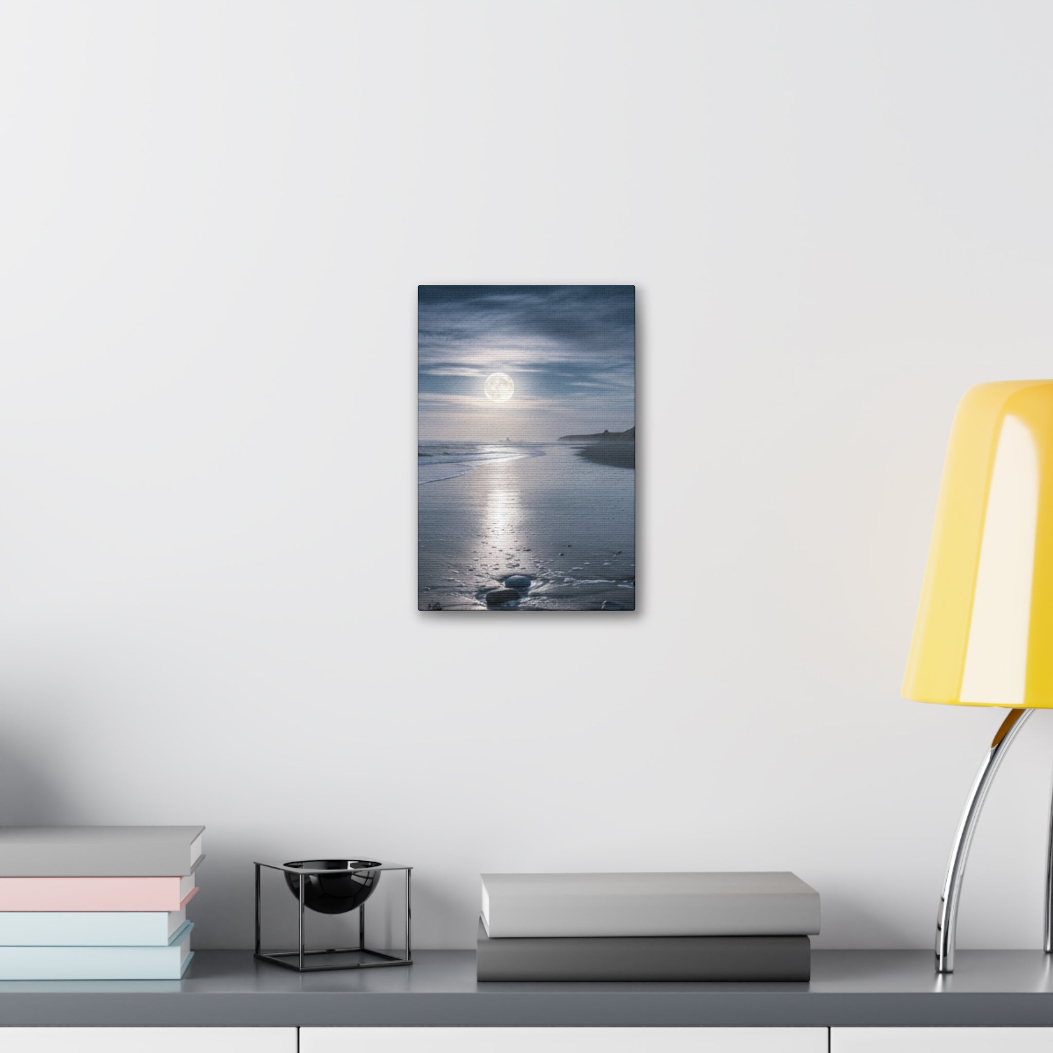 Moonlit Beach Canvas Wall Art — Tranquil Ocean Nightscape