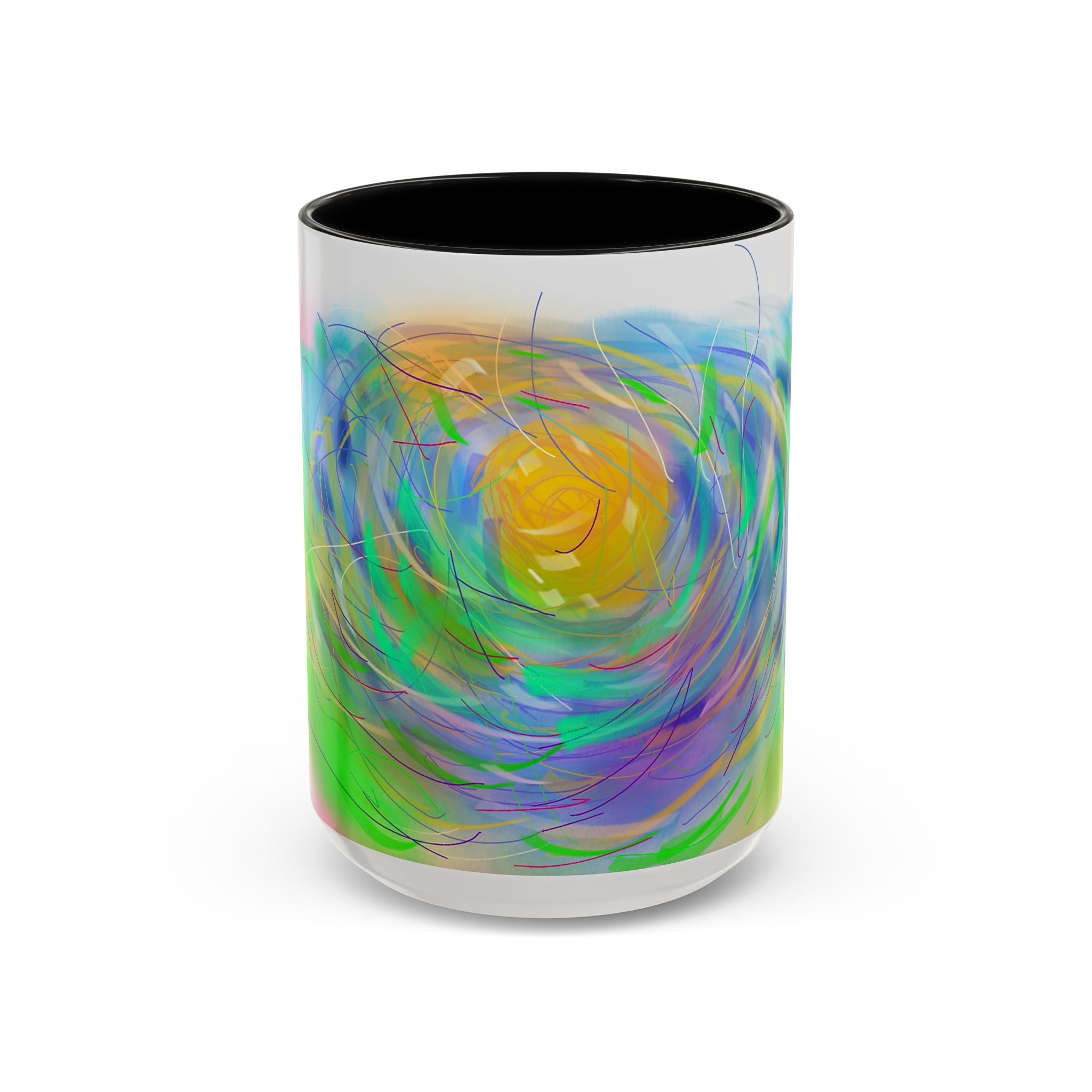 Abstract Sunrise Accent Coffee Mug — Colorful Swirl Art Coffee Cup (11/15oz)