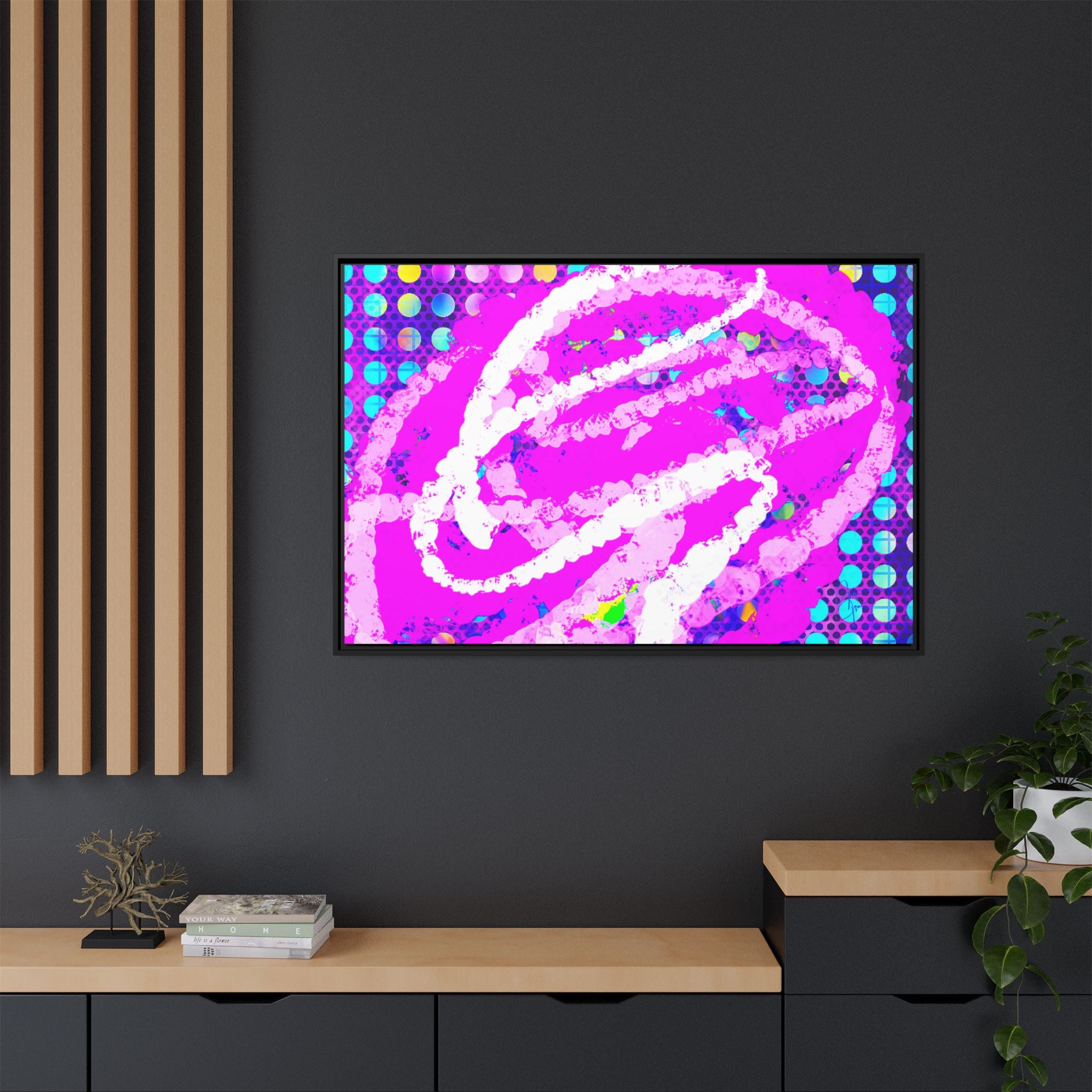 Abstract Neon Pop Art Matte Canvas — Framed Multi‑Color Wall Art