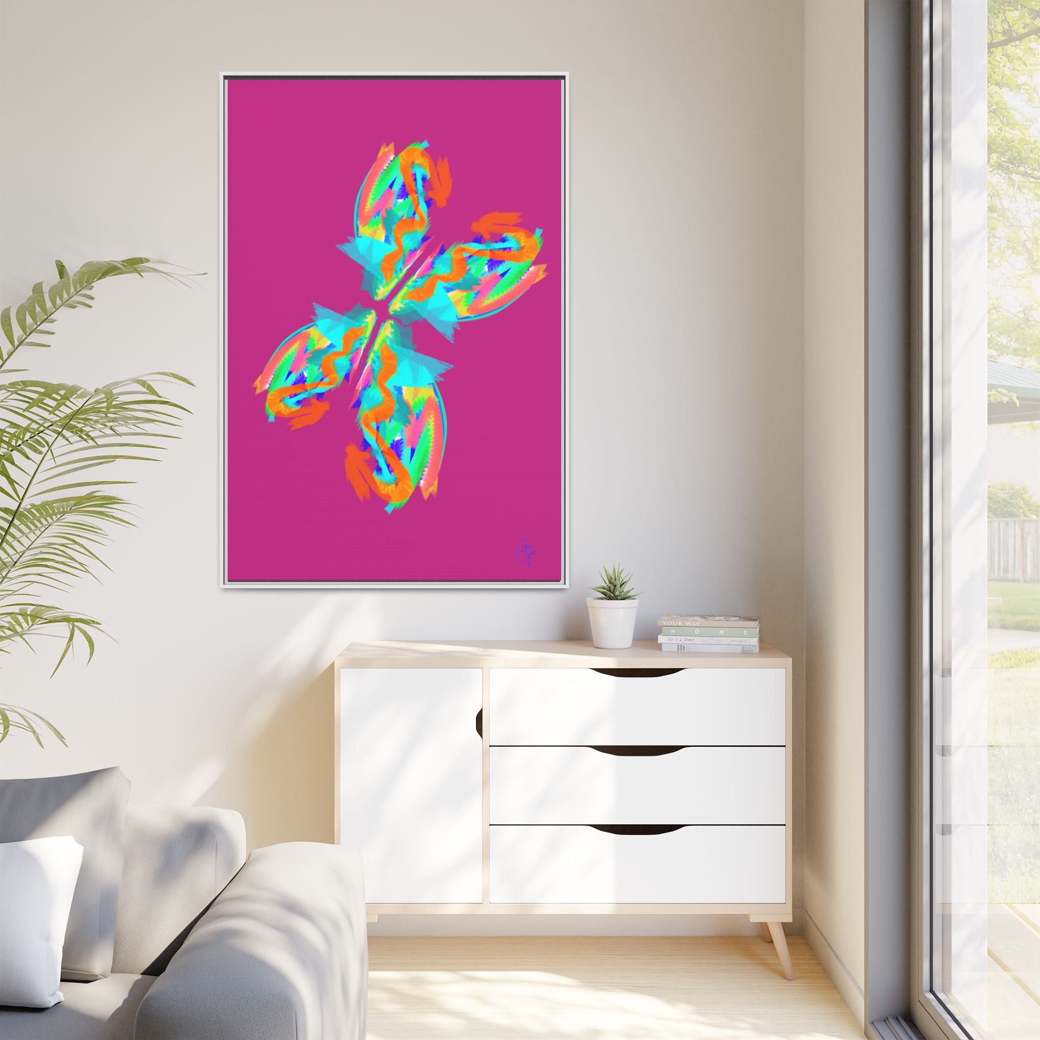 Framed Matte Canvas — Neon Abstract Butterfly Wall Art