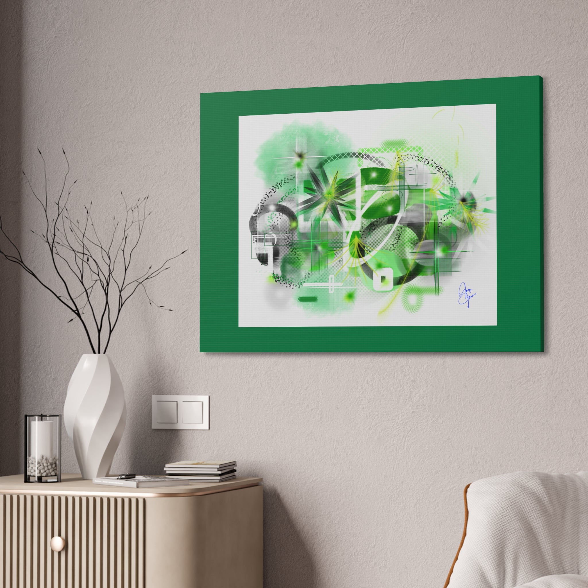 Abstract Green Geometric Canvas Stretched Print