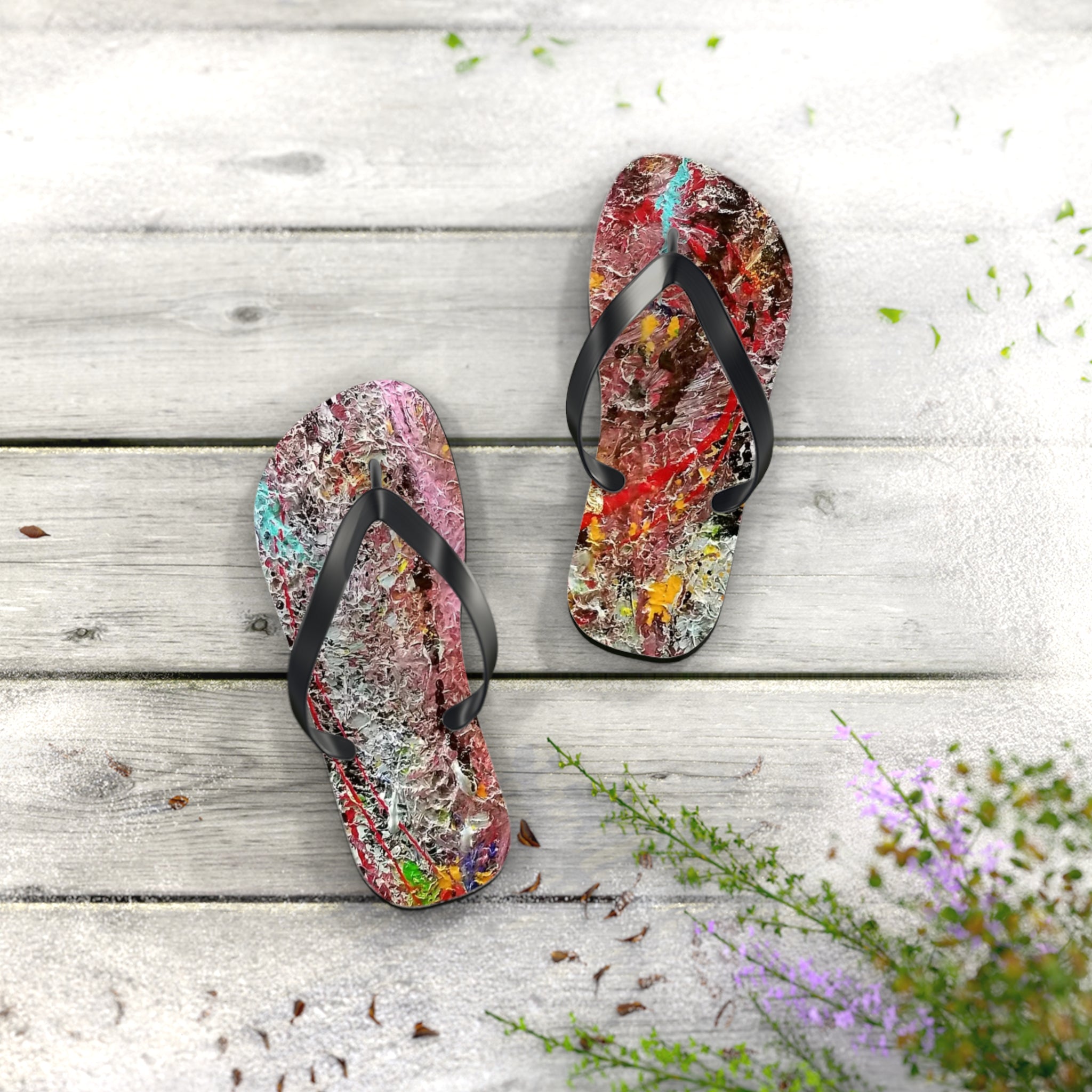 Artistic Abstract Flip Flops — Colorful Graffiti Texture Sandals