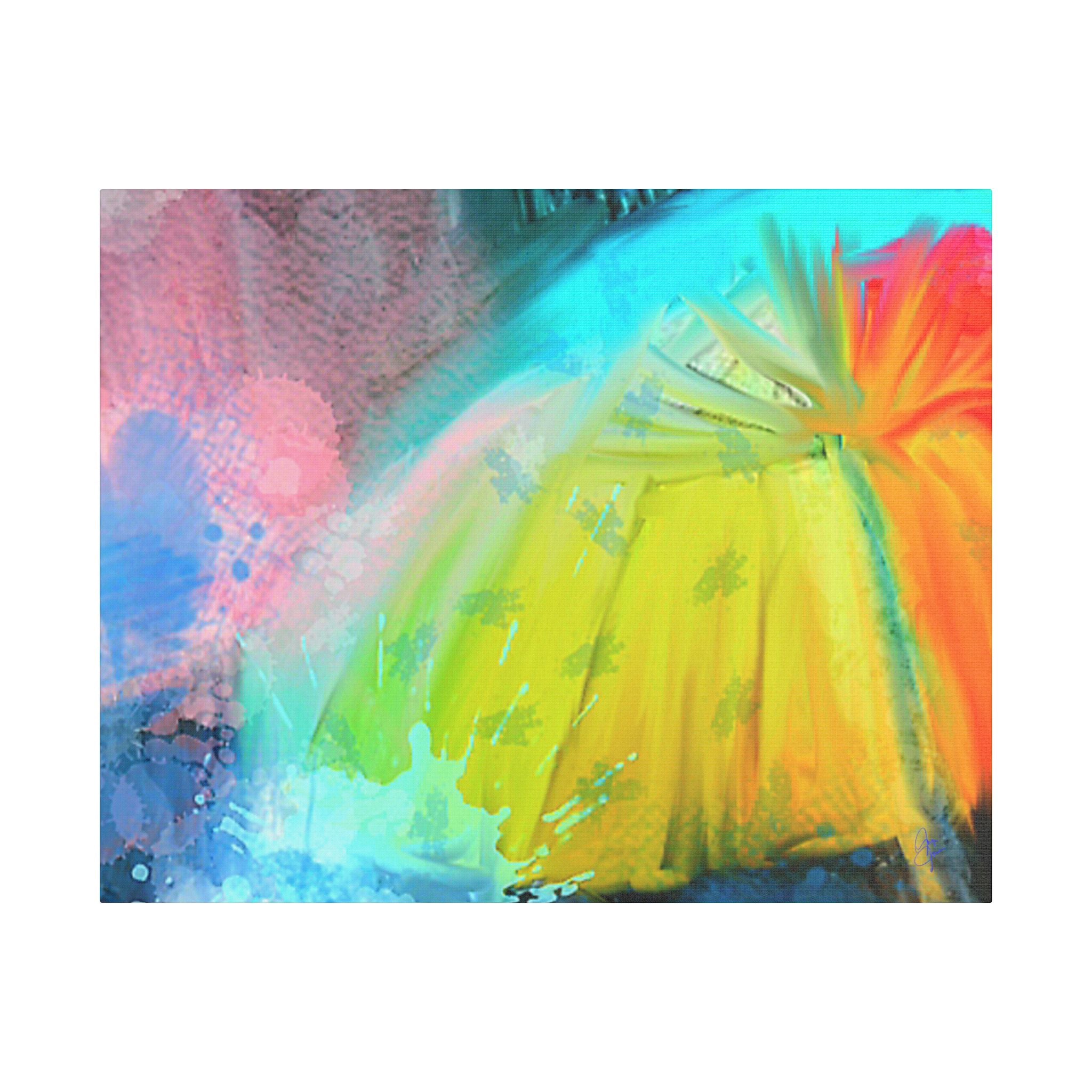 Abstract Rainbow Umbrella Canvas Print — Bright Colorful Satin-Stretched Wall Art
