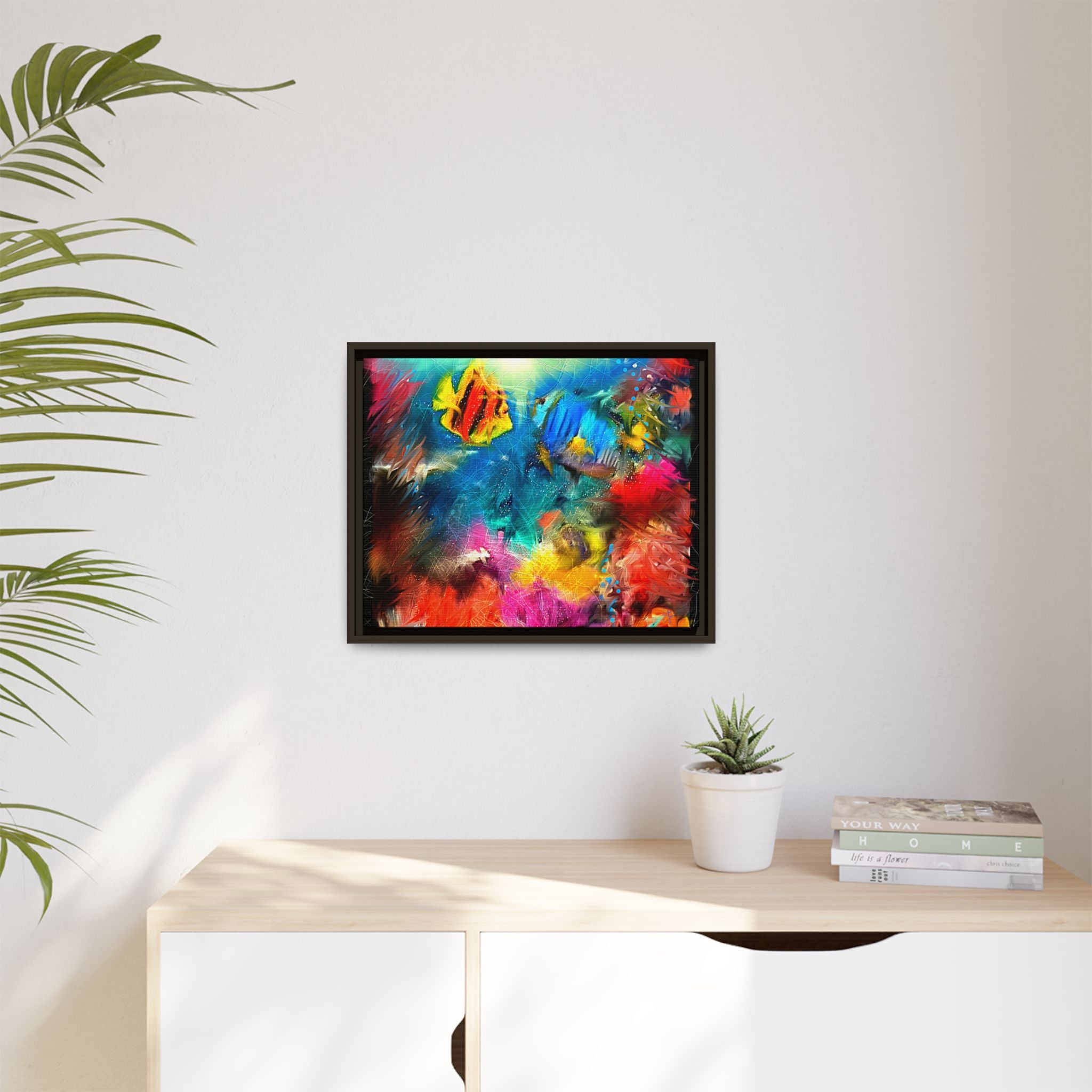 Framed Abstract Color Explosion Canvas — Vibrant Multi‑Color Wall Art