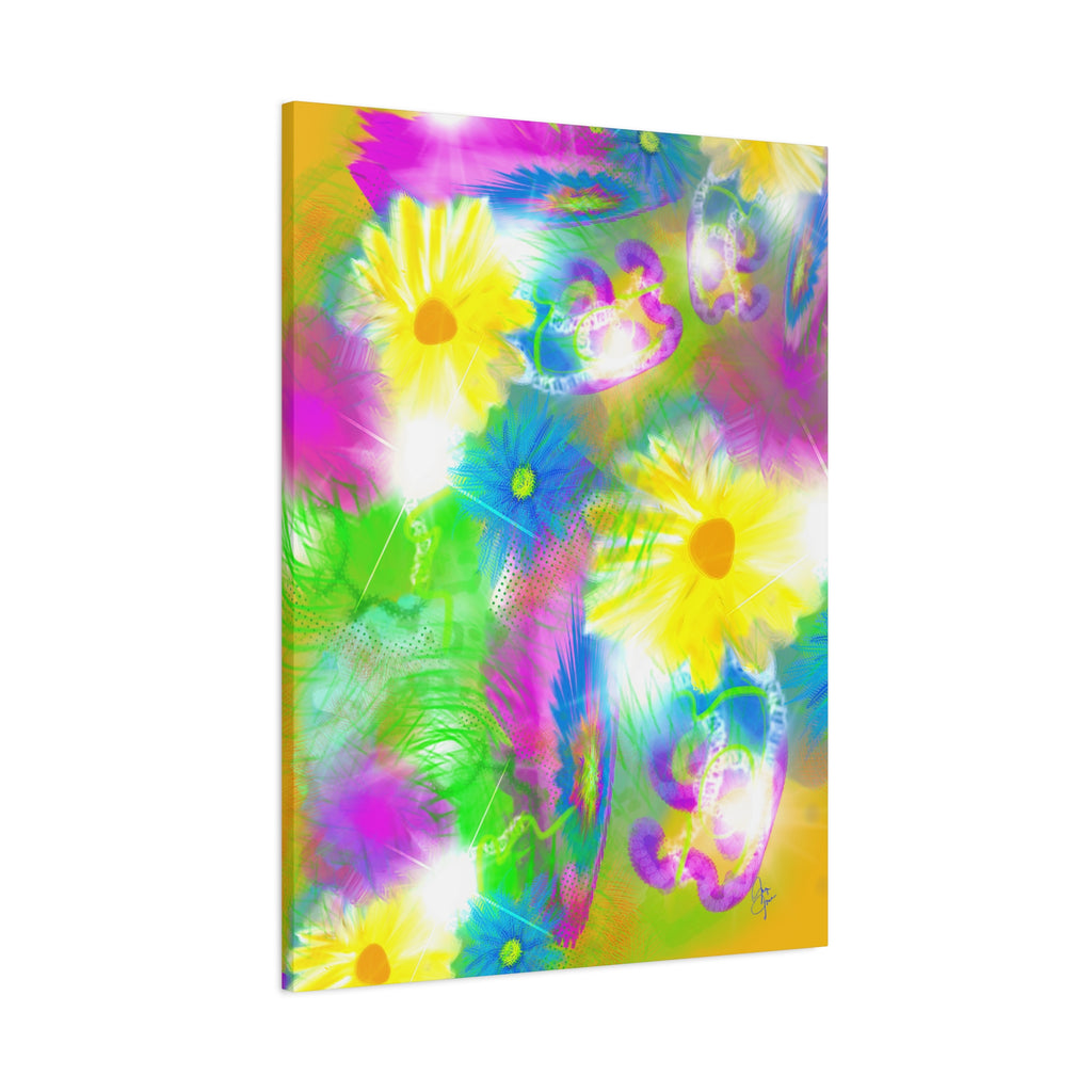 Bright Floral Abstract Matte Canvas Wall Art — Vibrant Daisy Pop