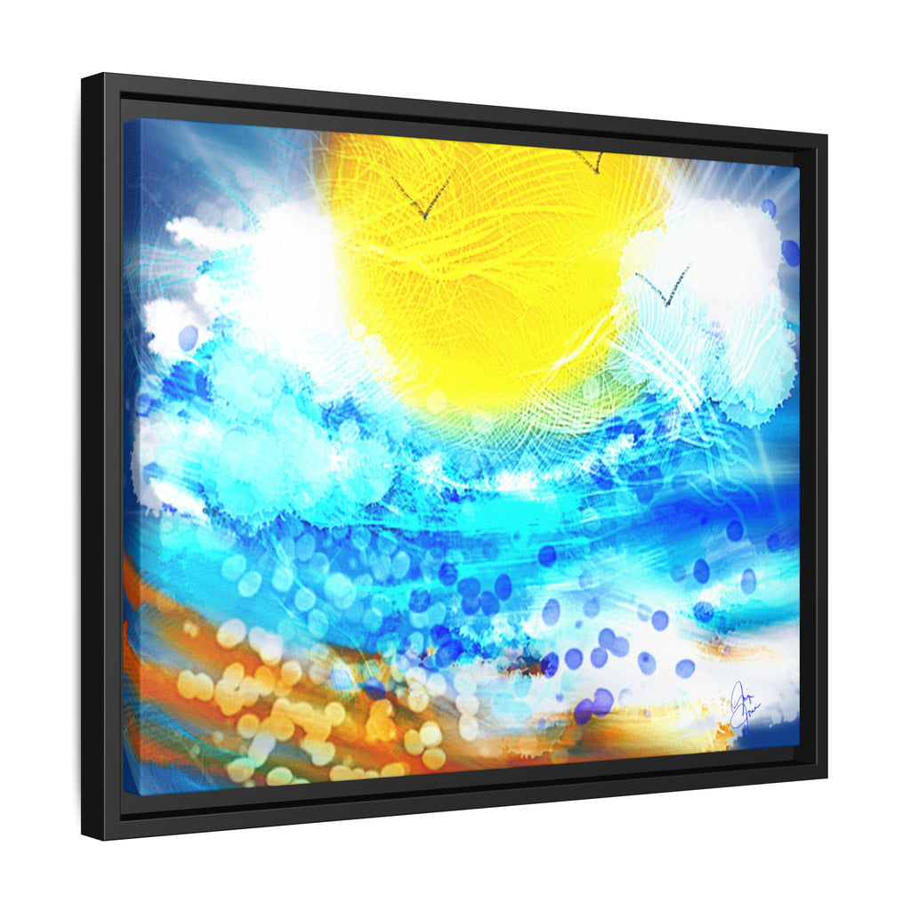 Sunshine Shore Matte Canvas Framed Wall Art — Bright Abstract Beach Print