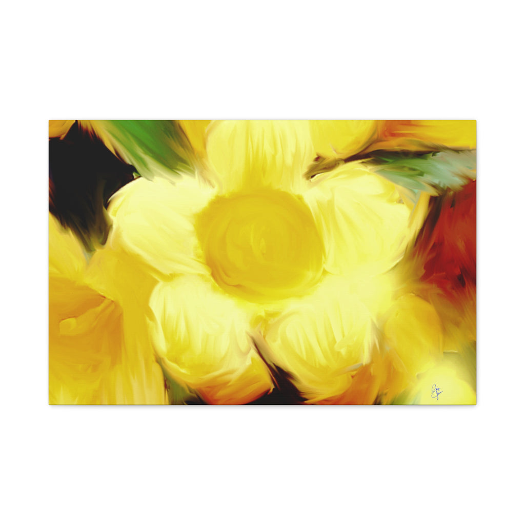 Yellow Floral Canvas Wall Art – Bright Sunflower-Style Painting, Matte Stretched Print