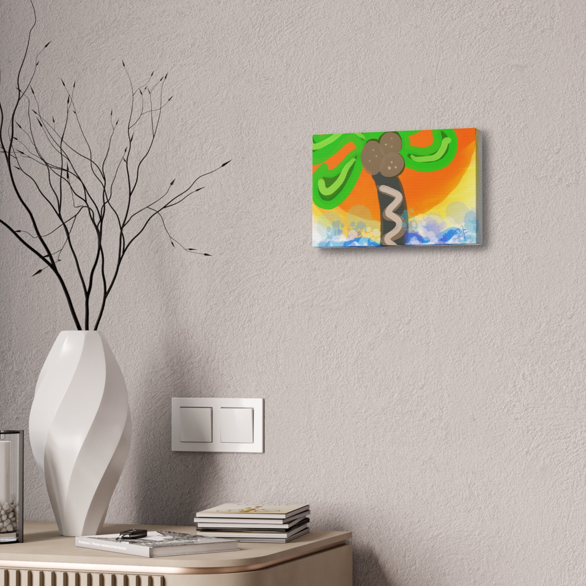 Palm Tree Sunset Canvas Print — Whimsical Tropical Wall Art