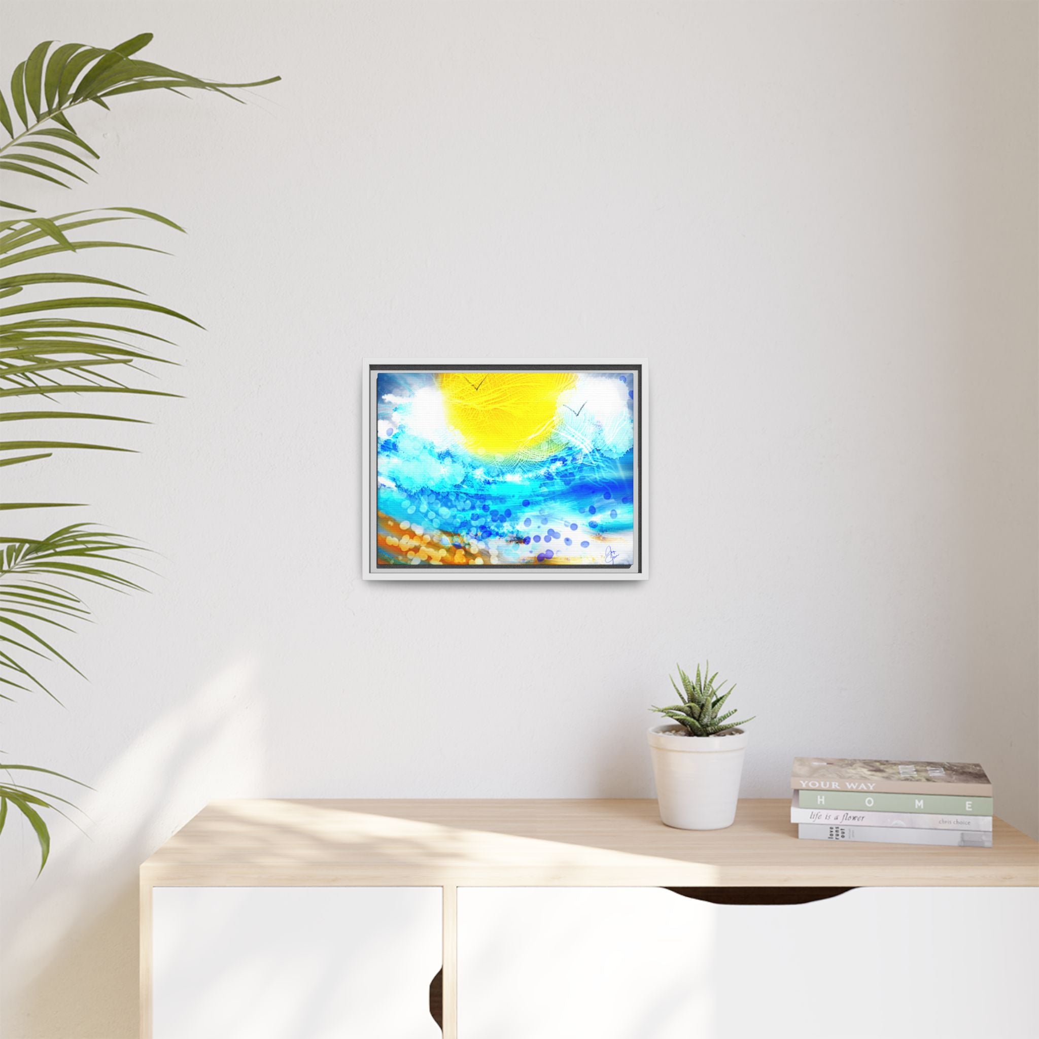 Sunshine Shore Matte Canvas Framed Wall Art — Bright Abstract Beach Print
