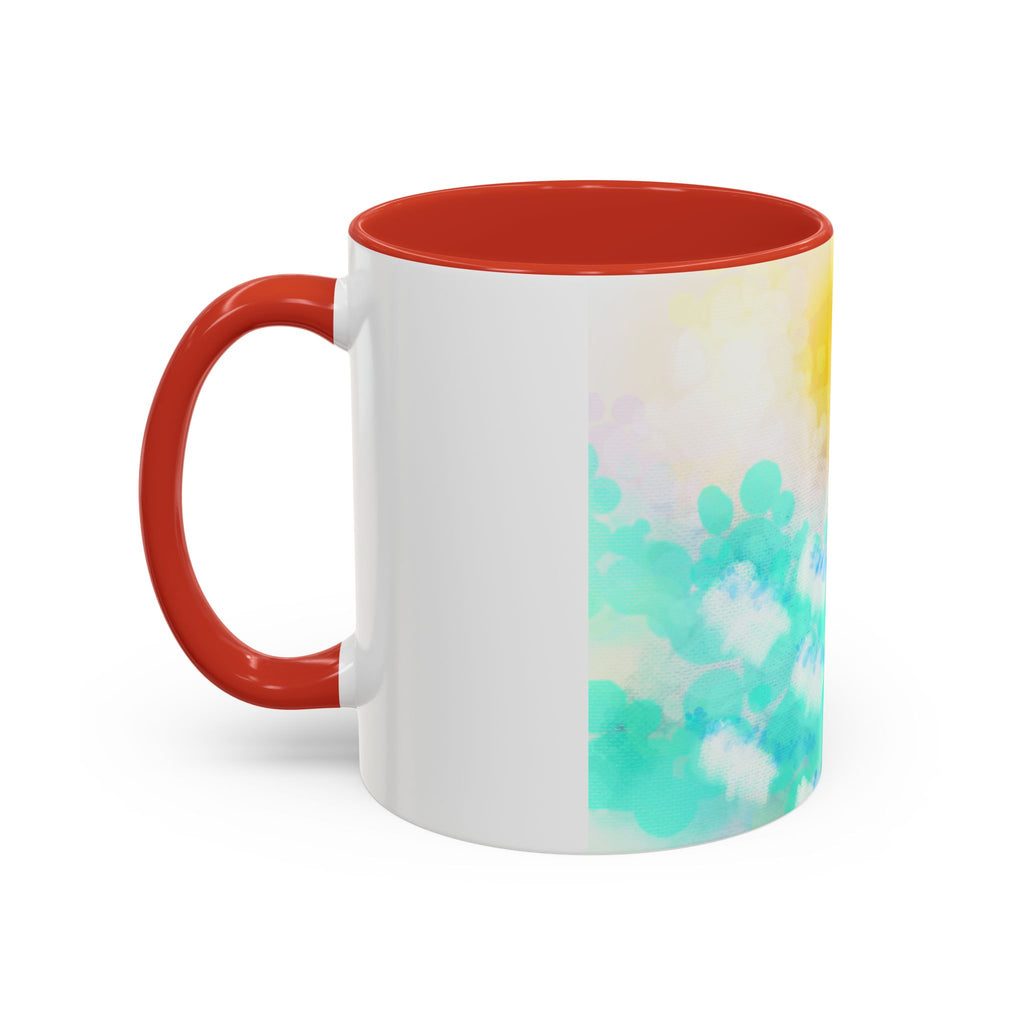 Sunrise Watercolor Accent Coffee Mug — Bright Abstract Teal & Yellow Ceramic