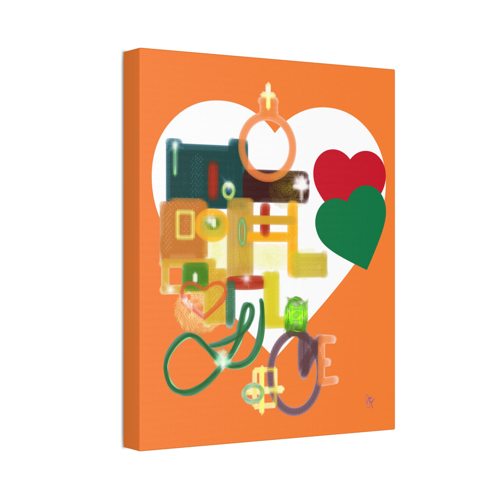 Abstract Heart Collage Canvas Art – Orange Love Wall Decor