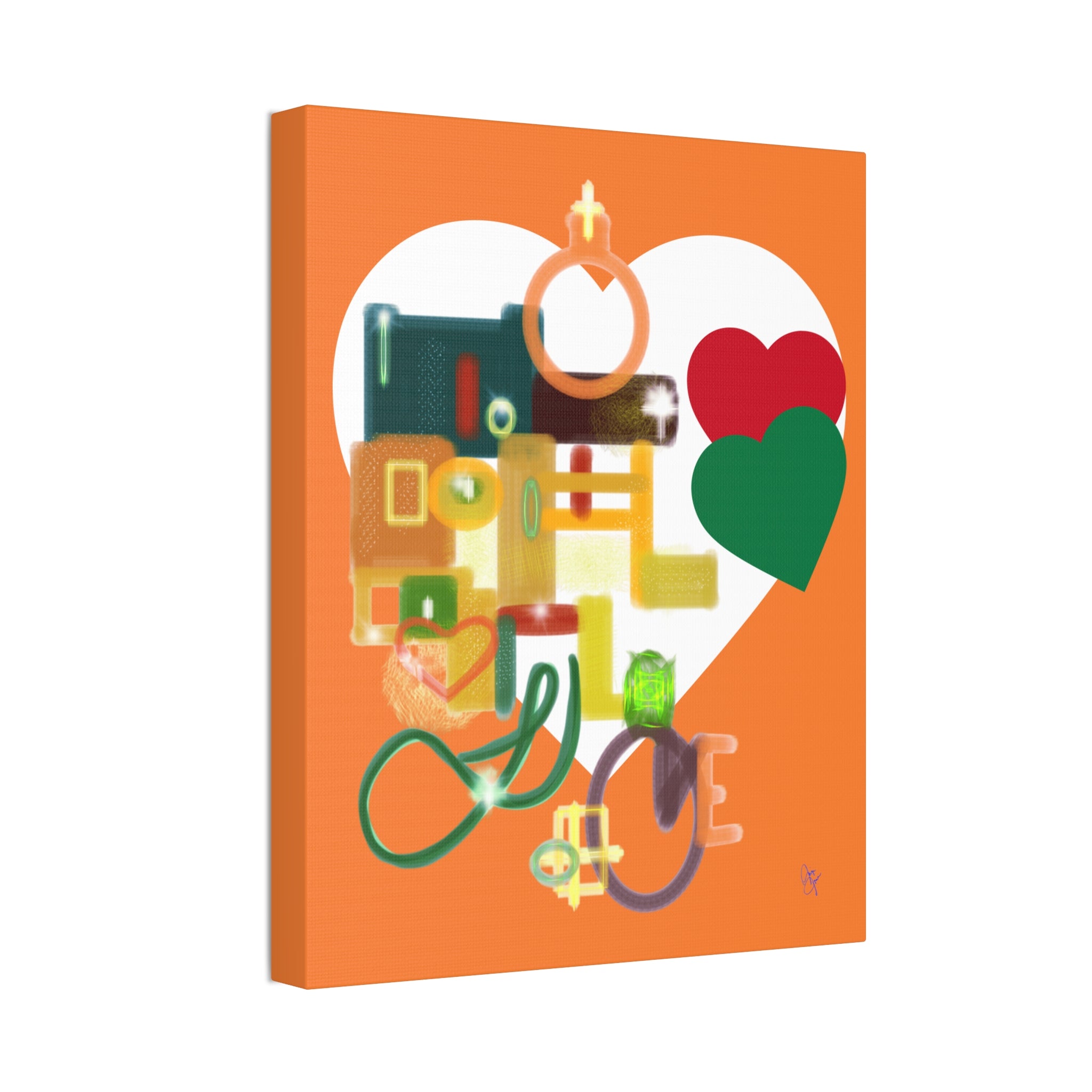 Abstract Heart Collage Canvas Art – Orange Love Wall Decor