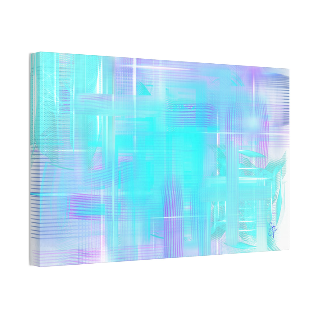 Abstract Aqua Pastel Canvas Art - Turquoise & Lavender Modern Wall Decor (1.5" Stretched)