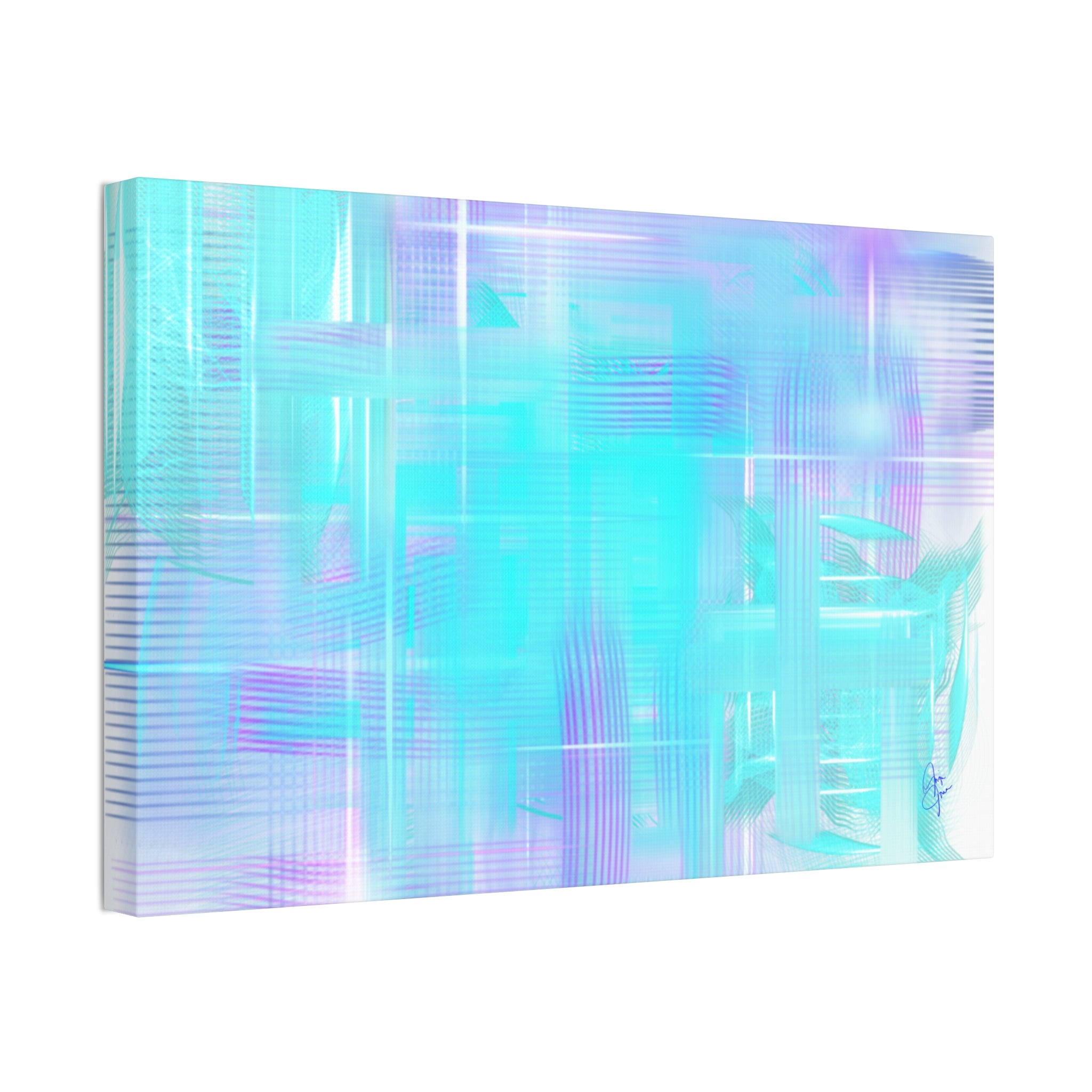 Abstract Aqua Pastel Canvas Art - Turquoise & Lavender Modern Wall Decor (1.5" Stretched)