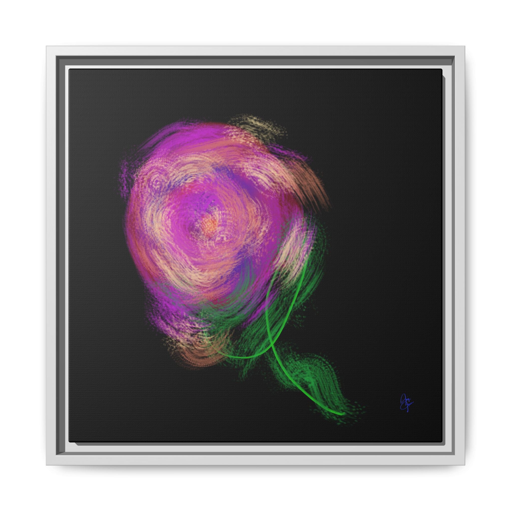 Abstract Rose Swirl Matte Framed Canvas — Multicolor Floral Wall Art