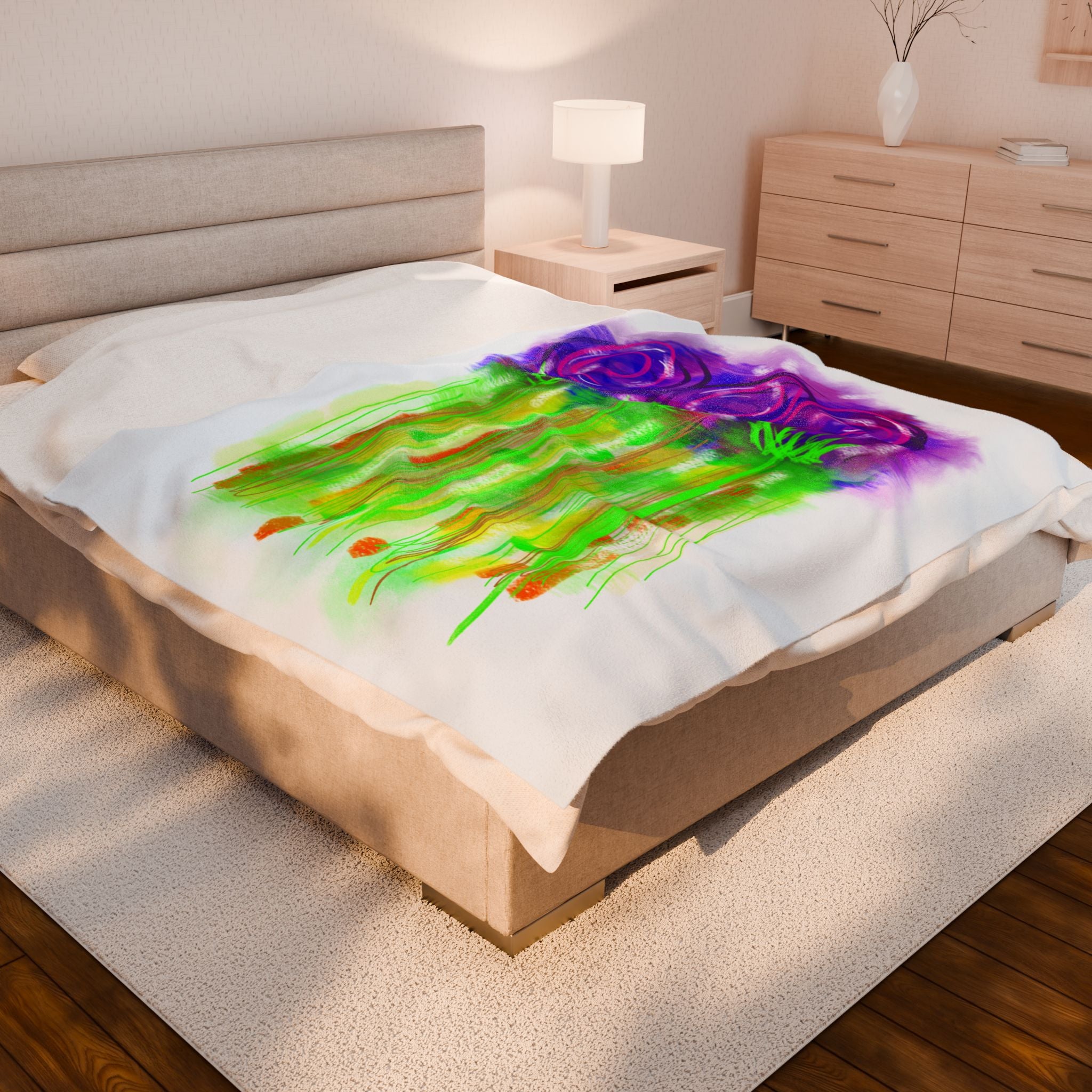 Velveteen Plush Blanket — Watercolor Purple Roses Floral Throw for Cozy Home & Gift