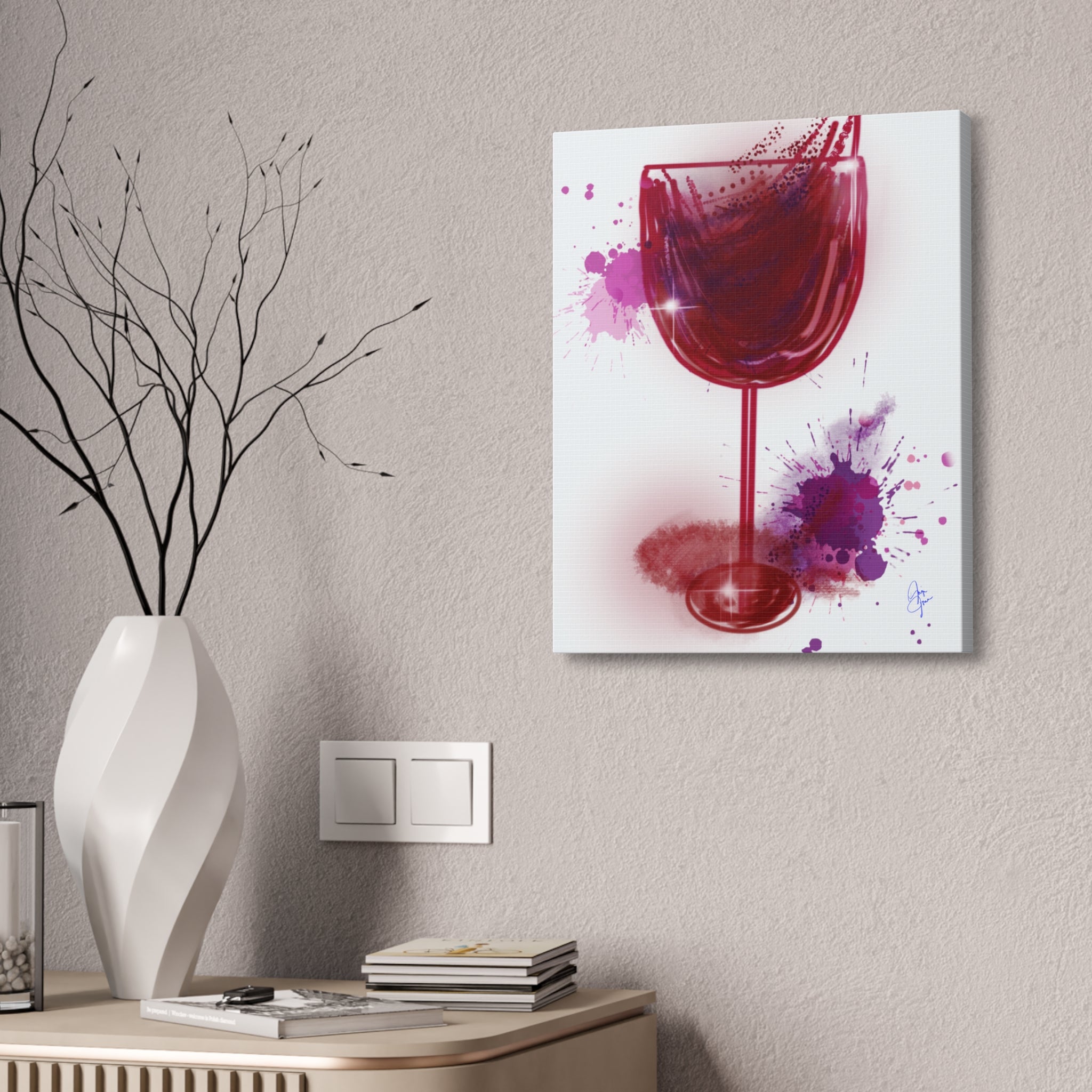 Wine Glass Art Canvas — Red Wine Splash Stretched Wall Art (1.5" Depth)
