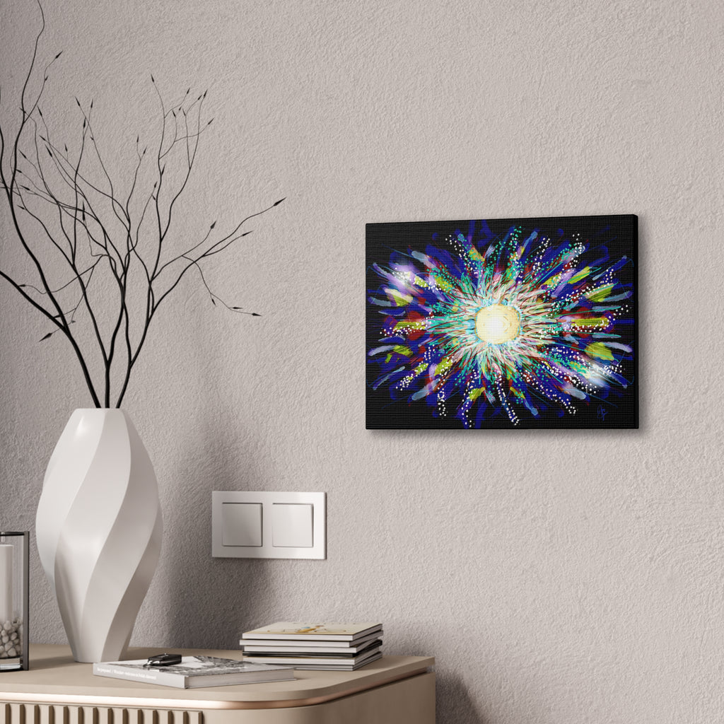 Abstract Cosmic Burst Canvas Wall Art — Colorful Sunflower Explosion on Black