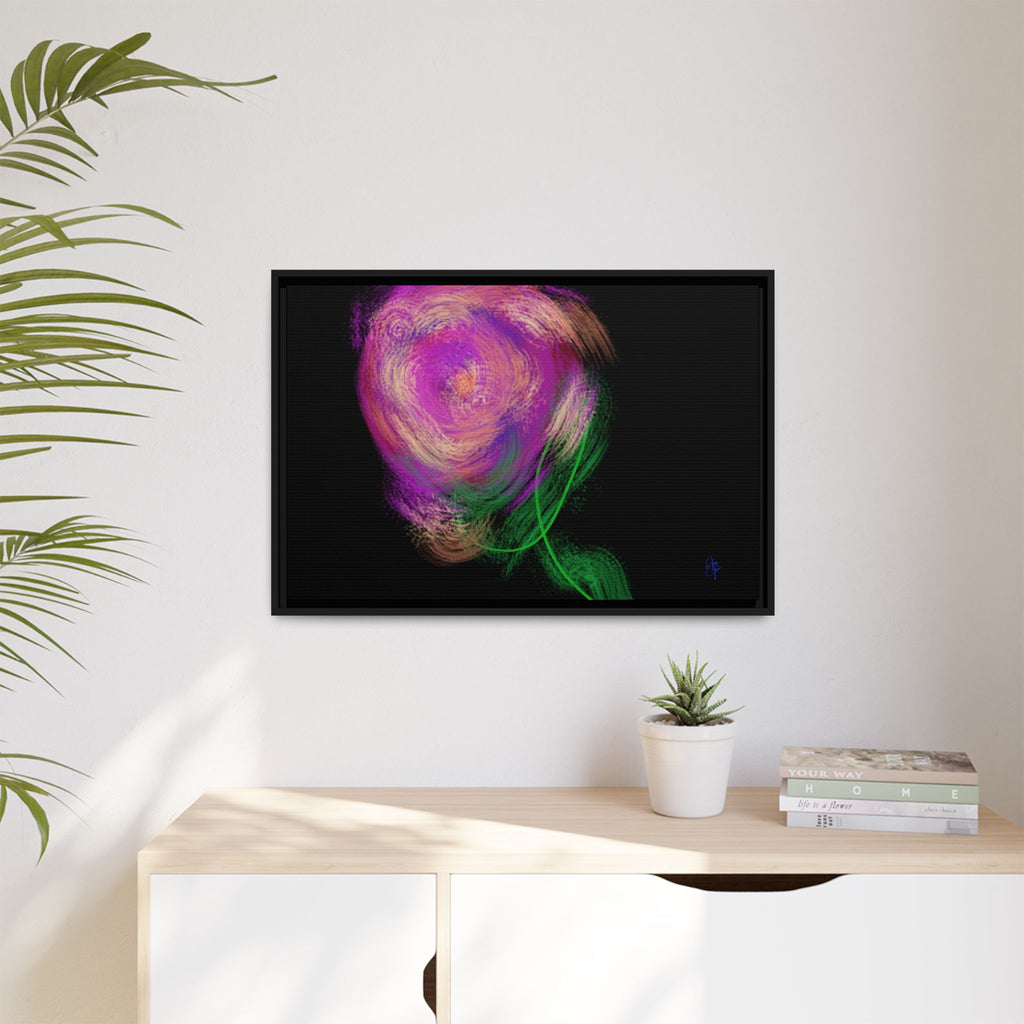 Abstract Rose Swirl Matte Framed Canvas — Multicolor Floral Wall Art