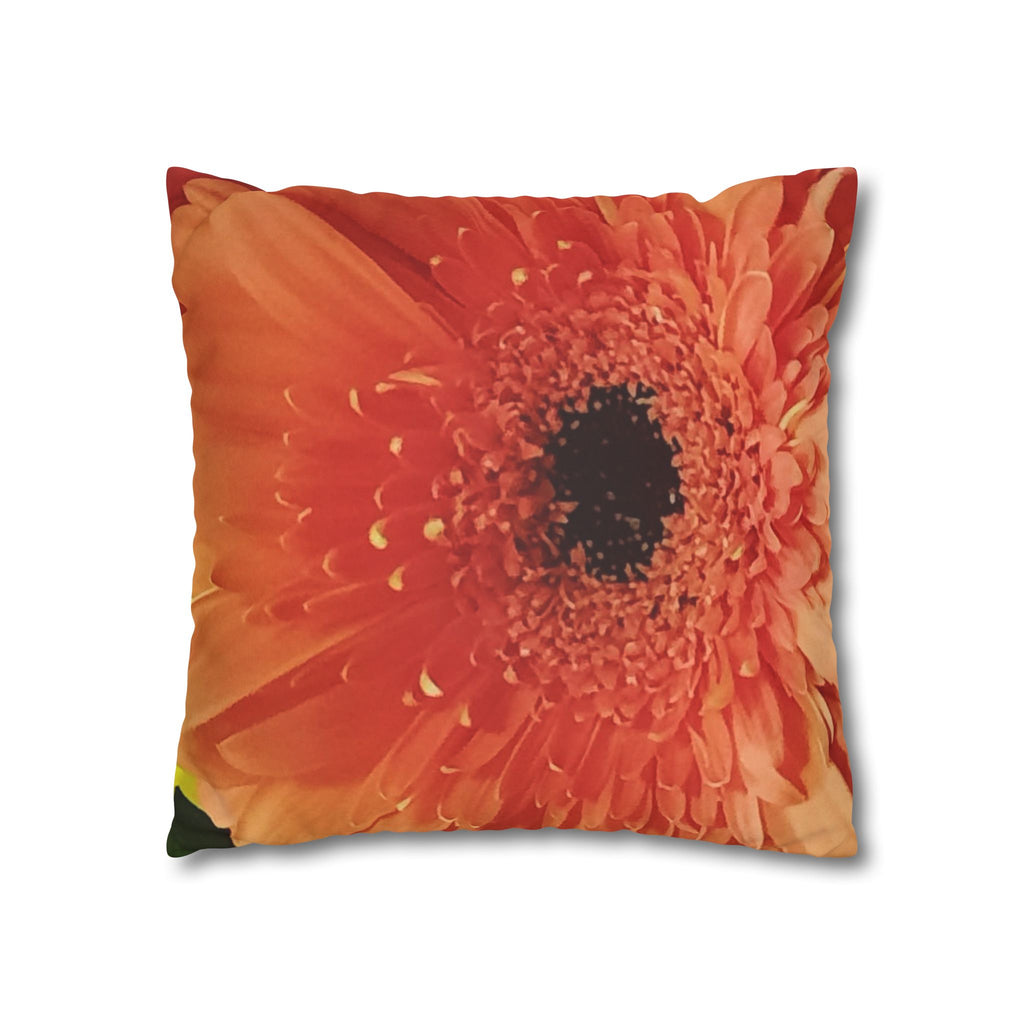 Floral Faux Suede Pillowcase — Yellow & Peach Daisy Accent Cushion Cover
