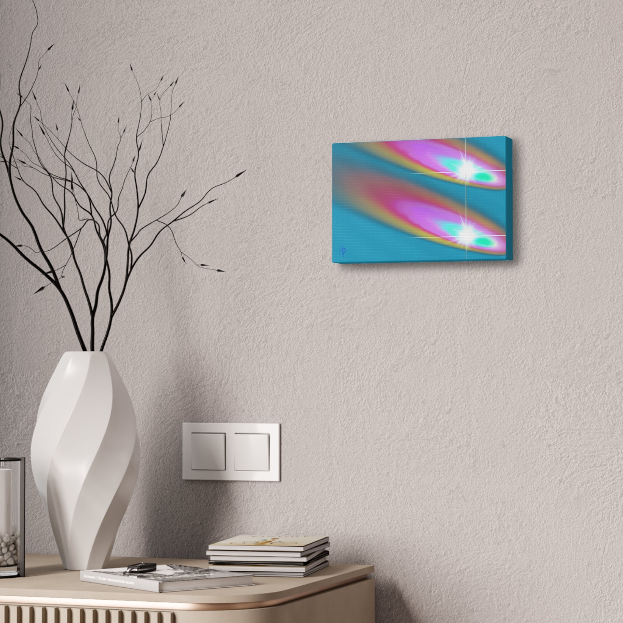 Abstract Neon Comet Canvas — Vibrant Turquoise & Pink Stretched Wall Art (1.5" Depth)