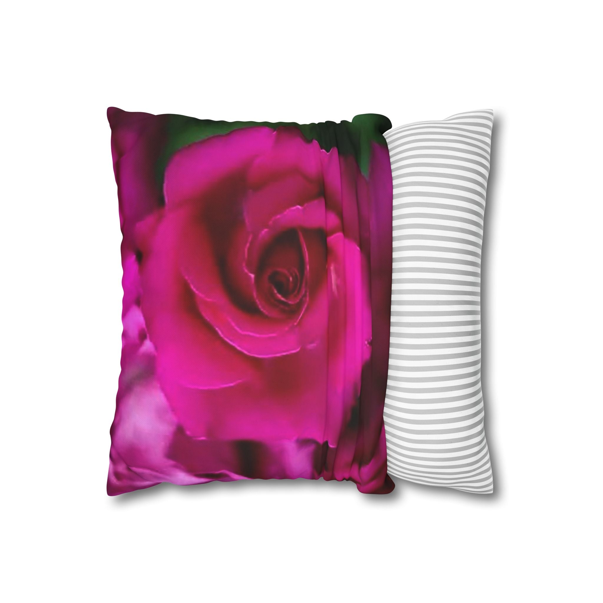 Pink Rose Floral Pillowcase — Square Poly Canvas Decorative Throw Pillow