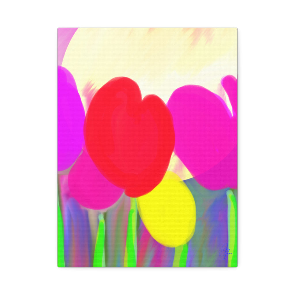Bright Tulip Canvas Wall Art — Colorful Heart Flowers Stretched Canvas