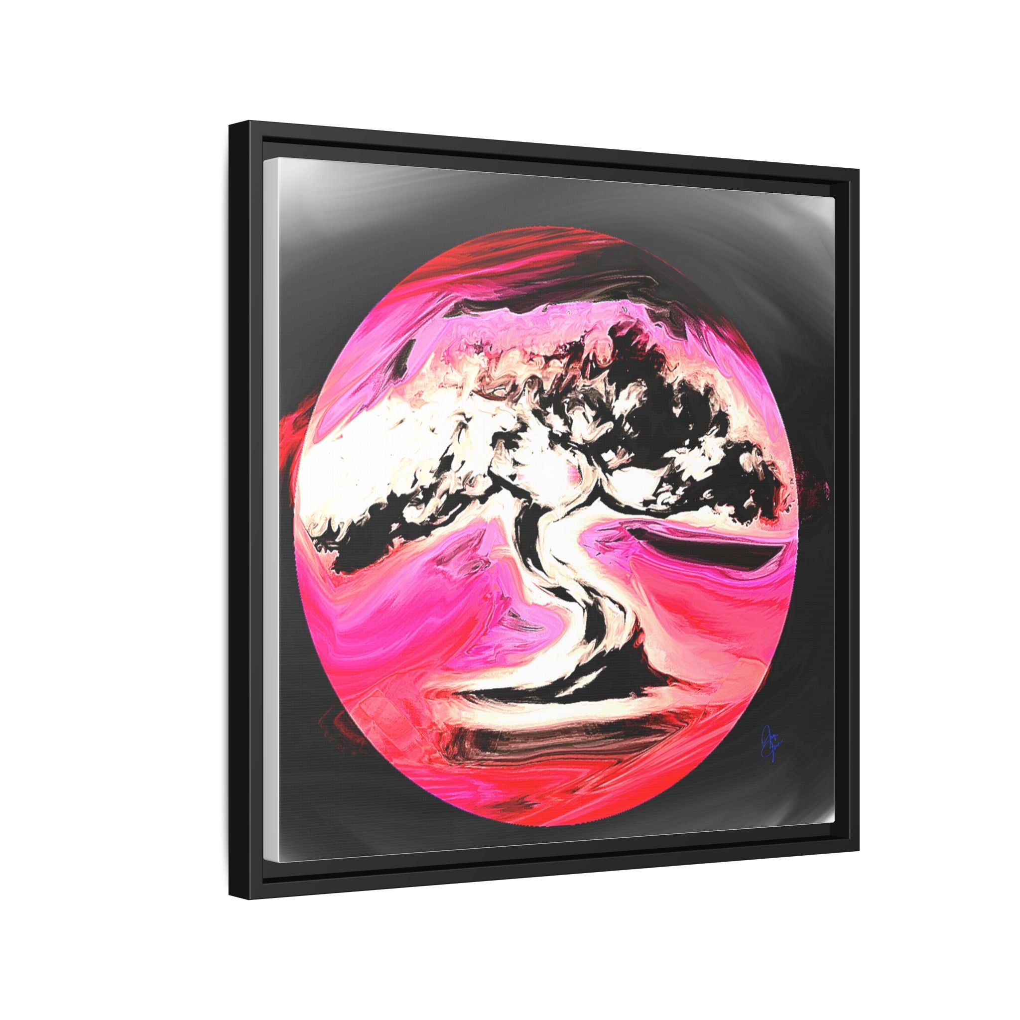 Framed Matte Canvas Art — Pink Marble Bonsai Tree