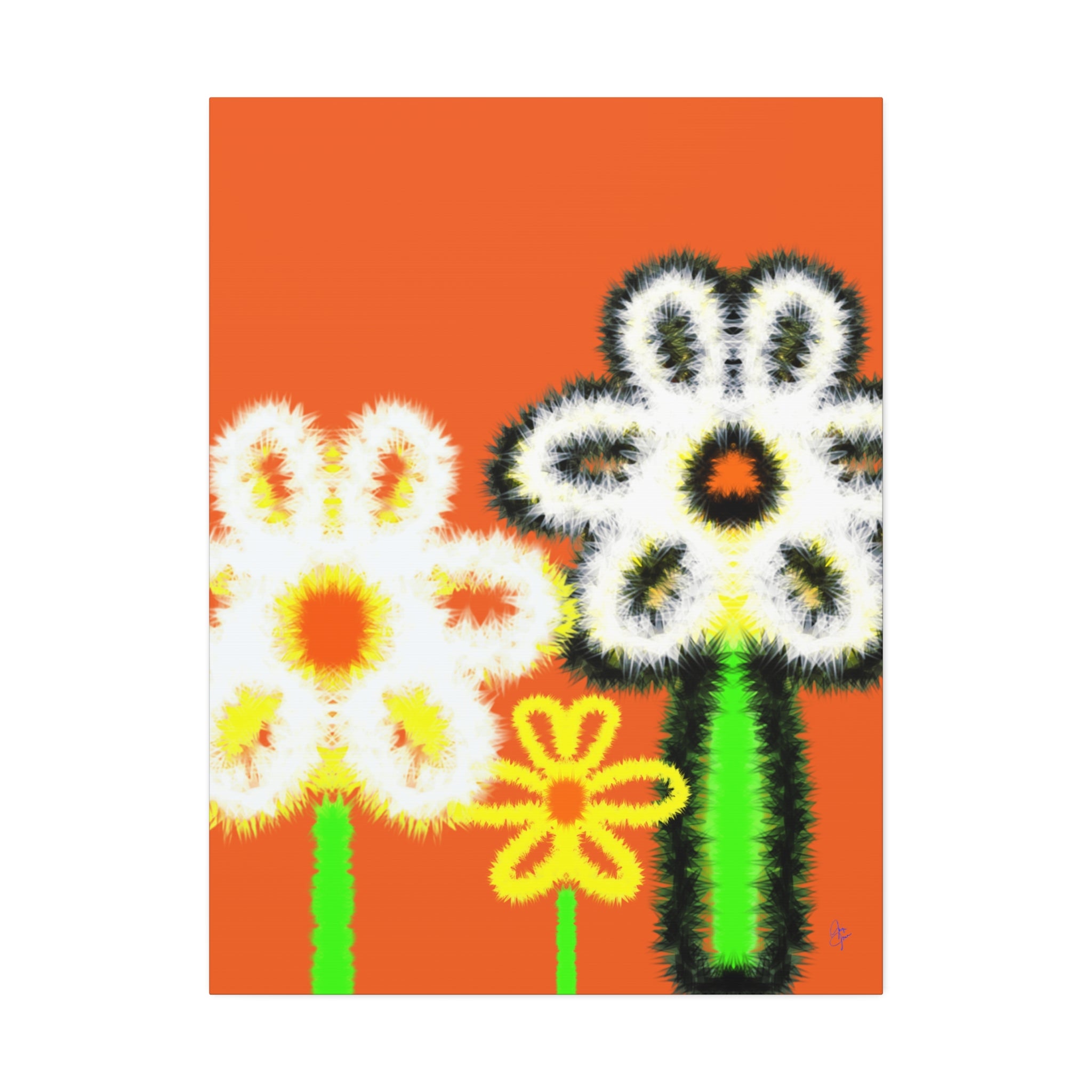 Bright Fuzzy Daisies Canvas Art — Yellow Floral Wall Decor, Stretched 1.5"