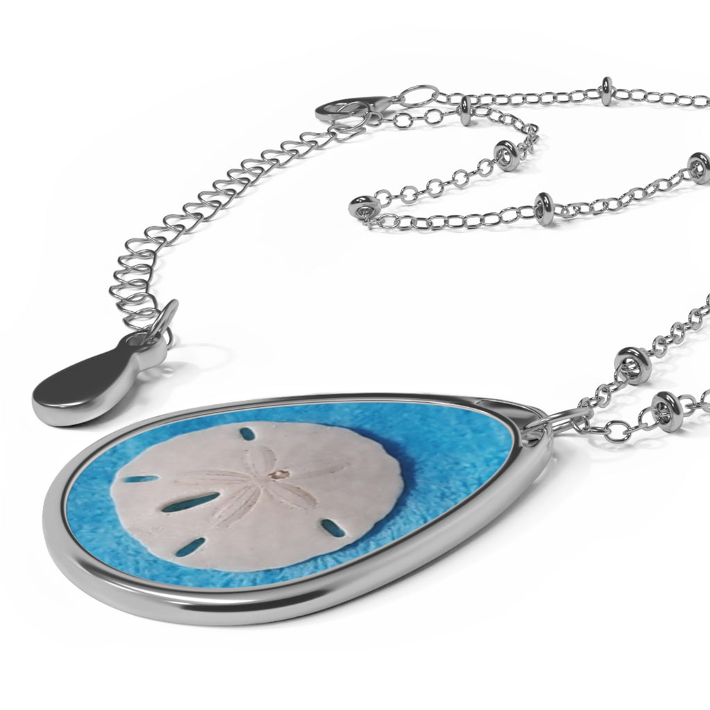 Coastal Oval Necklace - Sand Dollar Pendant in Blue