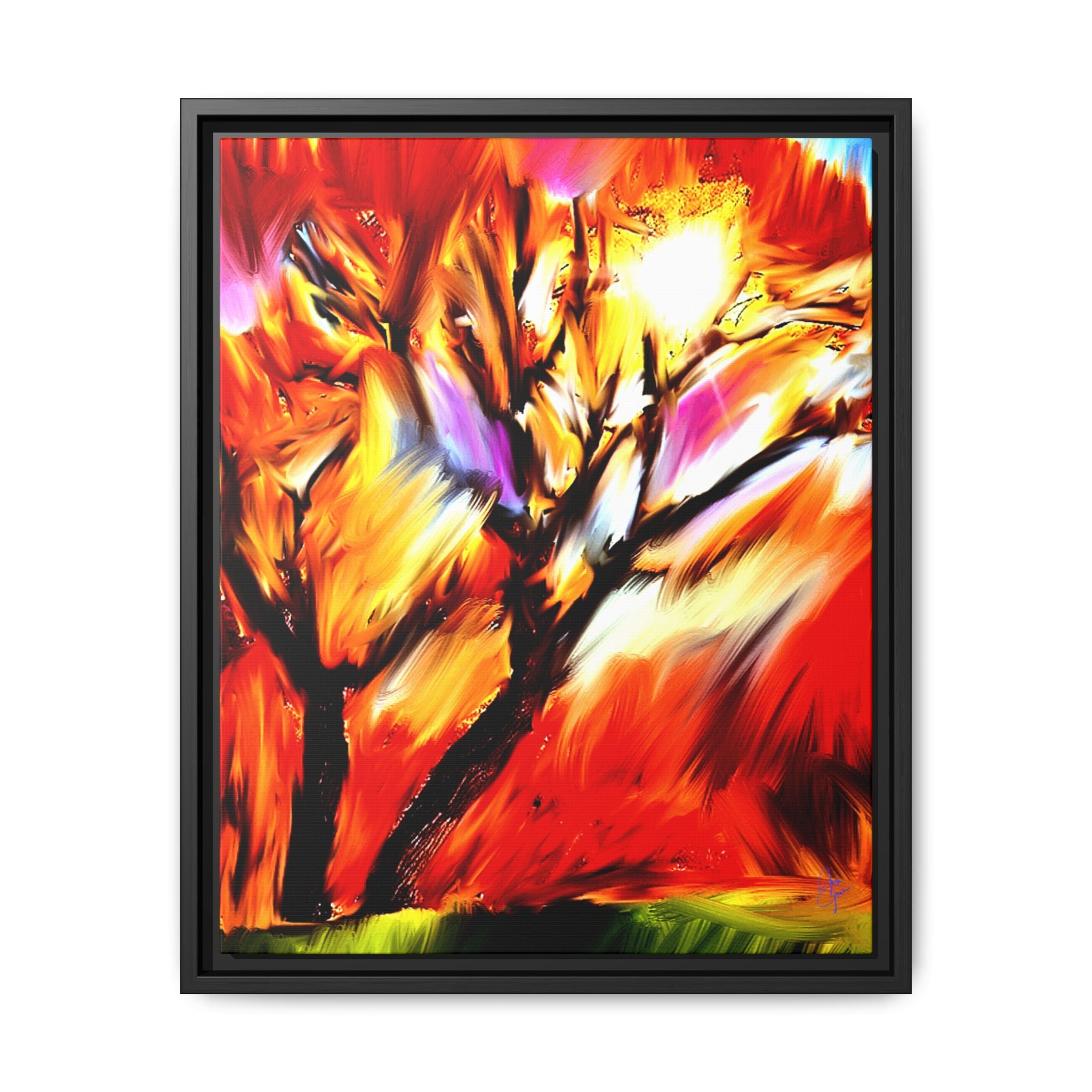 Framed Matte Canvas Print — Vibrant Tree Landscape