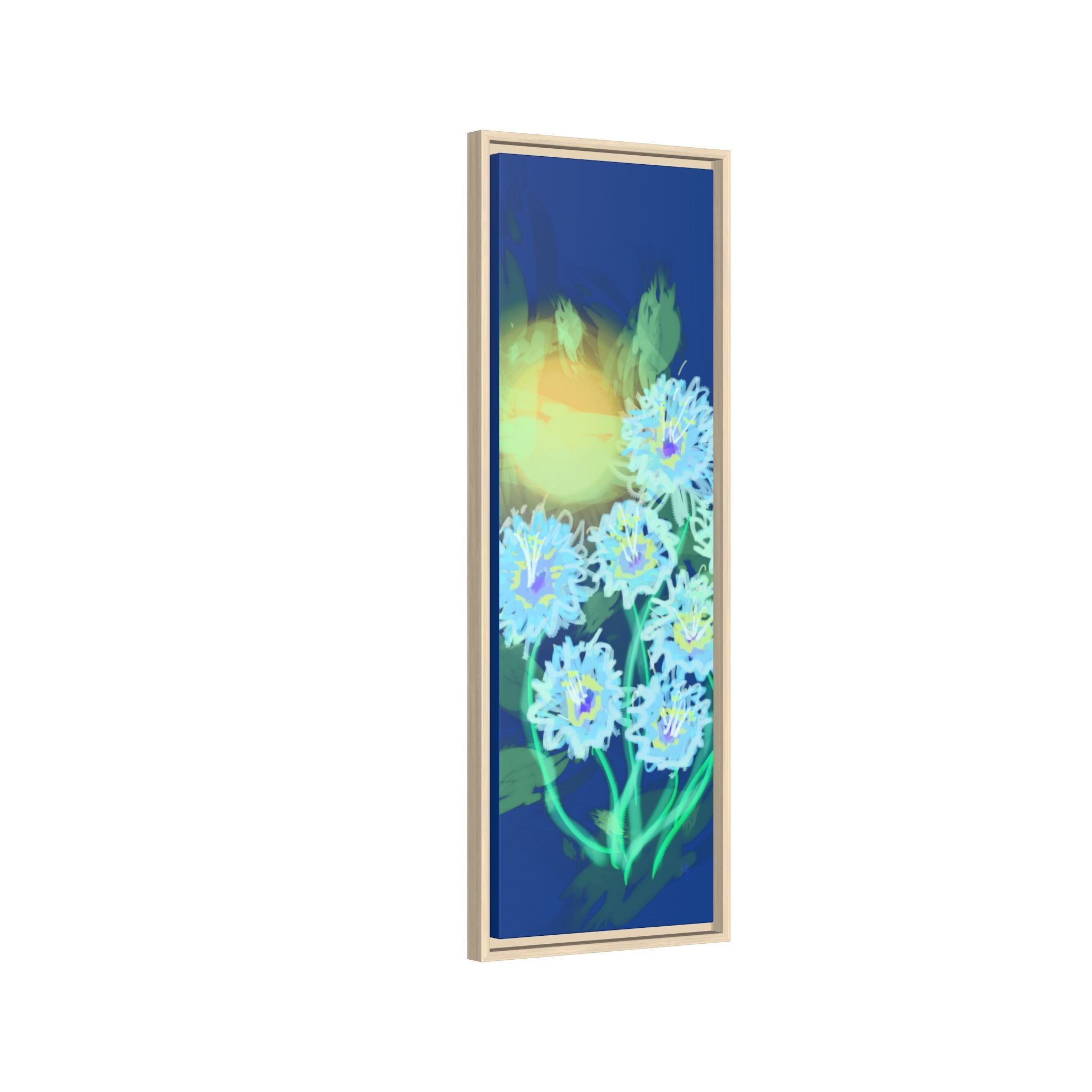 Framed Floral Canvas Art — Blue & Yellow Abstract Bouquet (Matte)