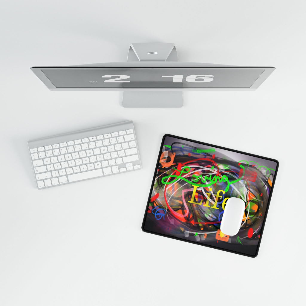 Desk Mat — Vibrant 'Lovng Life' Abstract Art Gaming/Office Mouse Pad