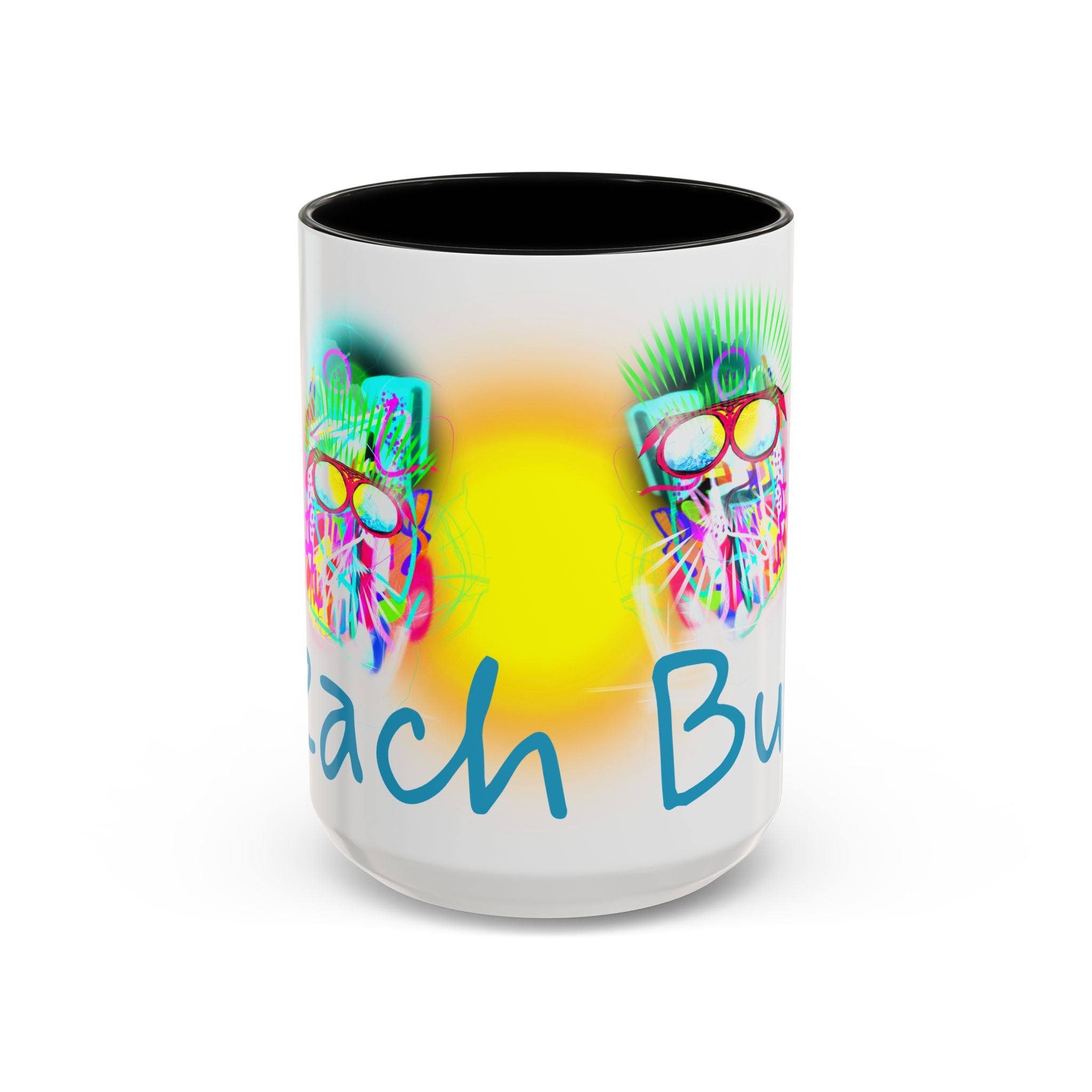 Beach Bum Coffee Mug — Colorful Retro Skull Design (11/15oz)