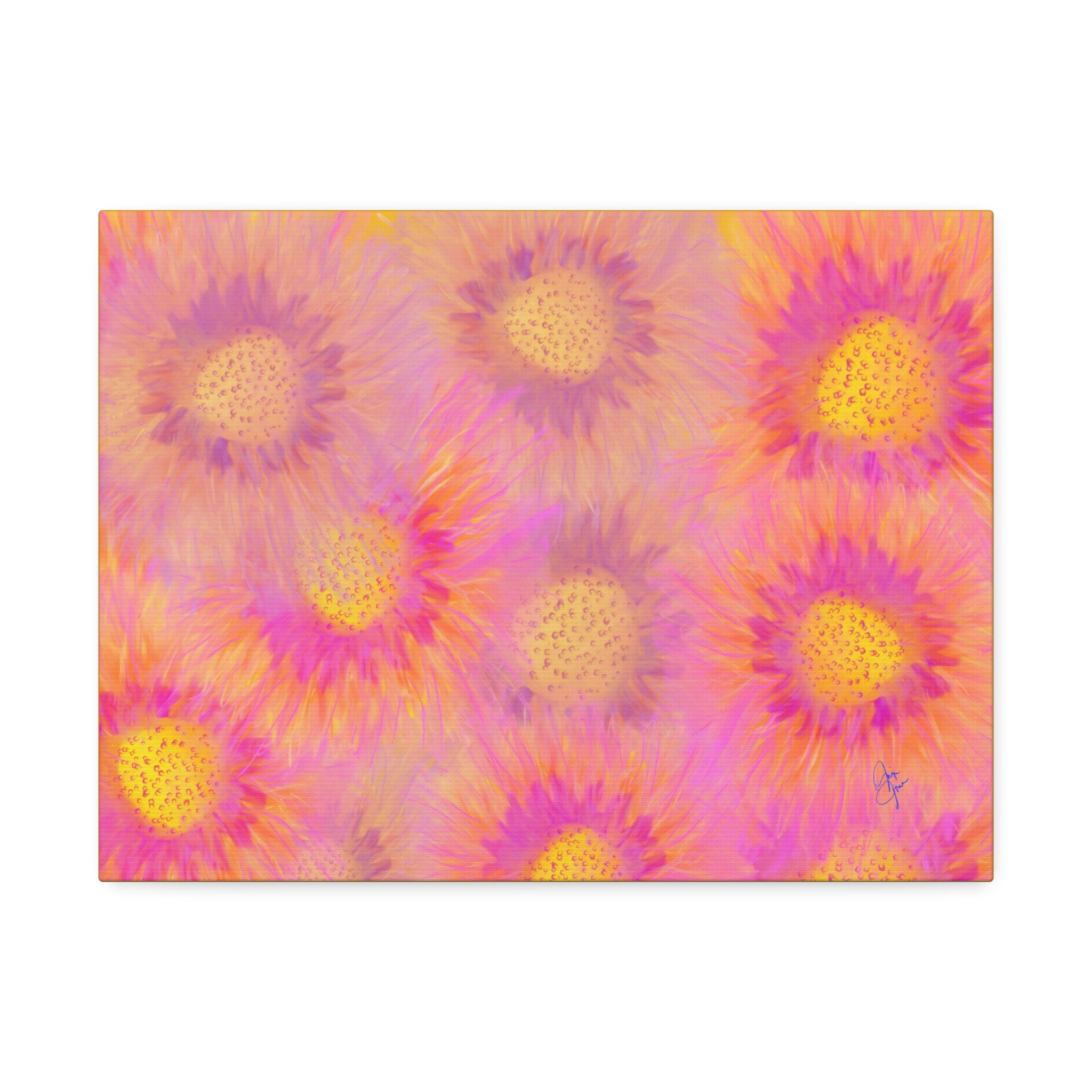 Sunburst Floral Canvas Wall Art — Pink & Yellow Abstract Sunflower Print