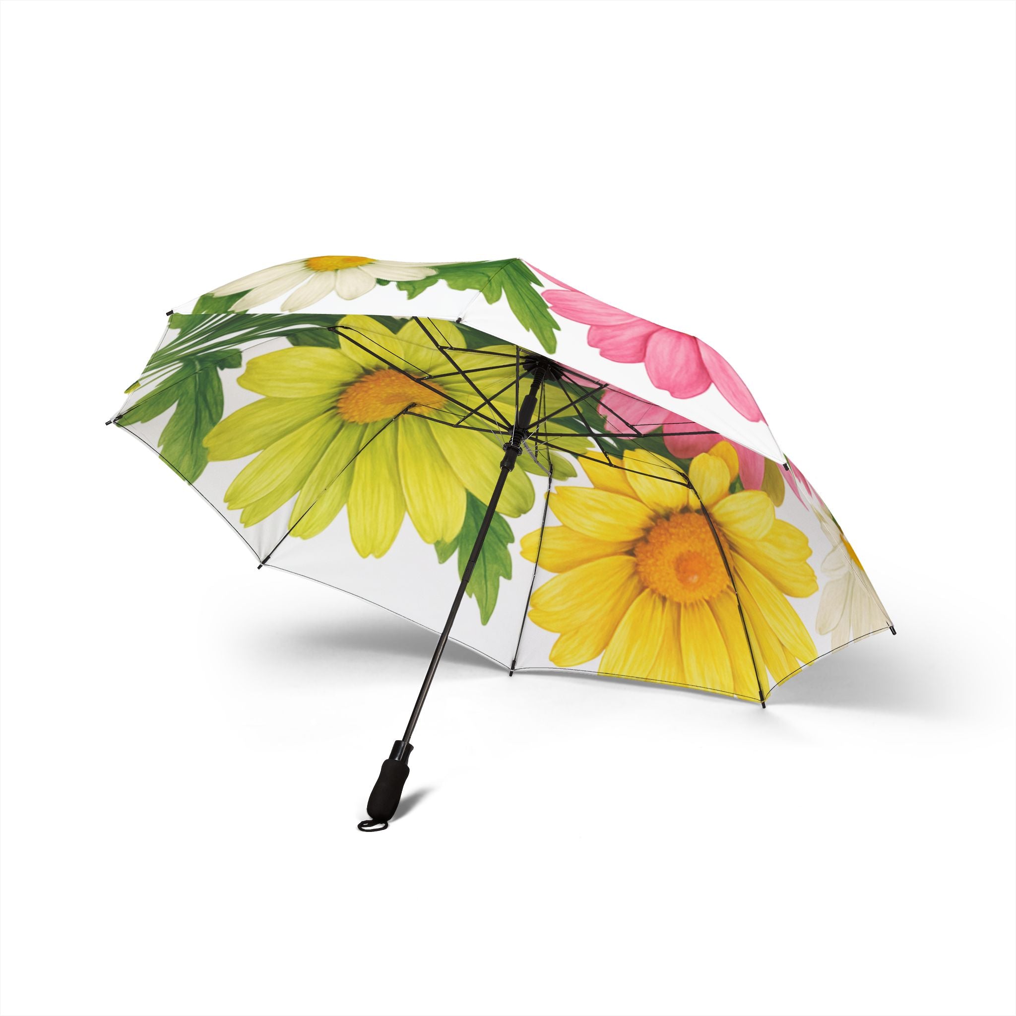 Foldable Daisy Umbrella — Semi-Automatic Compact Floral Rain Umbrella
