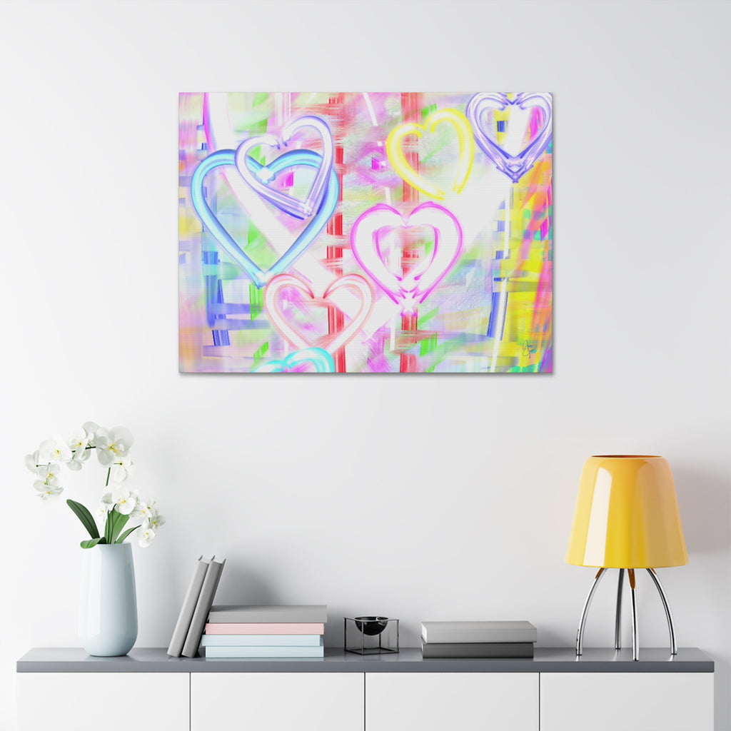 Colorful Neon Hearts Canvas Print — Stretched 1.5" Wall Art