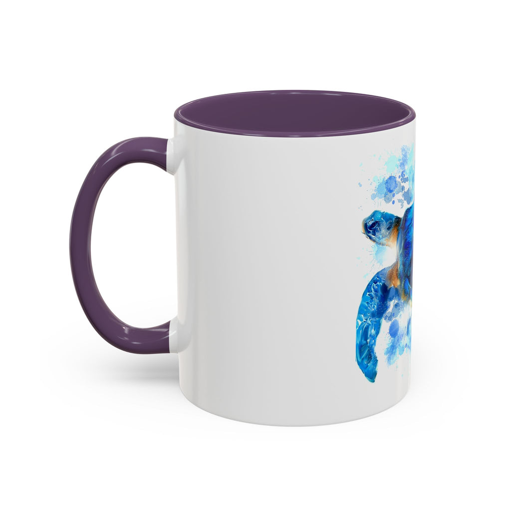 Blue Sea Turtle Accent Coffee Mug — Watercolor Ocean Turtle 11/15oz