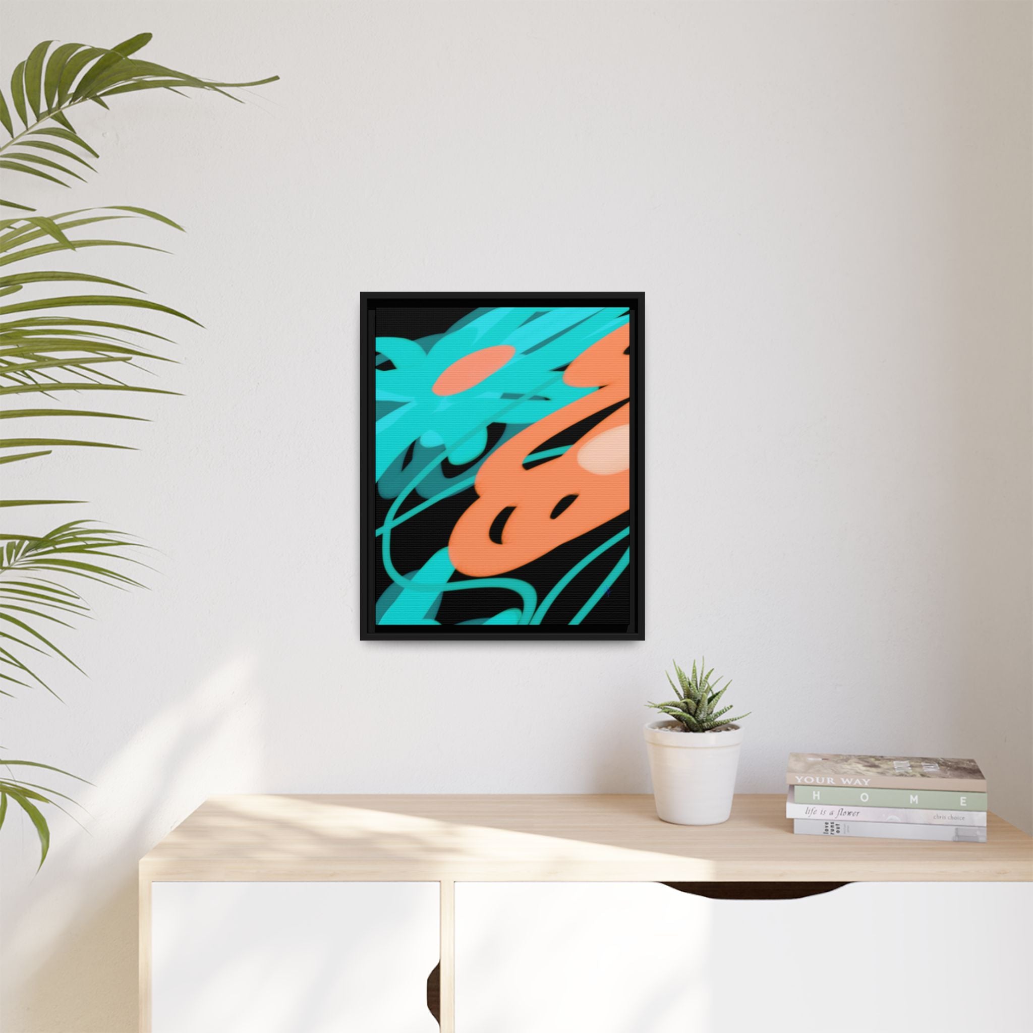 Abstract Teal & Coral Splash Framed Canvas